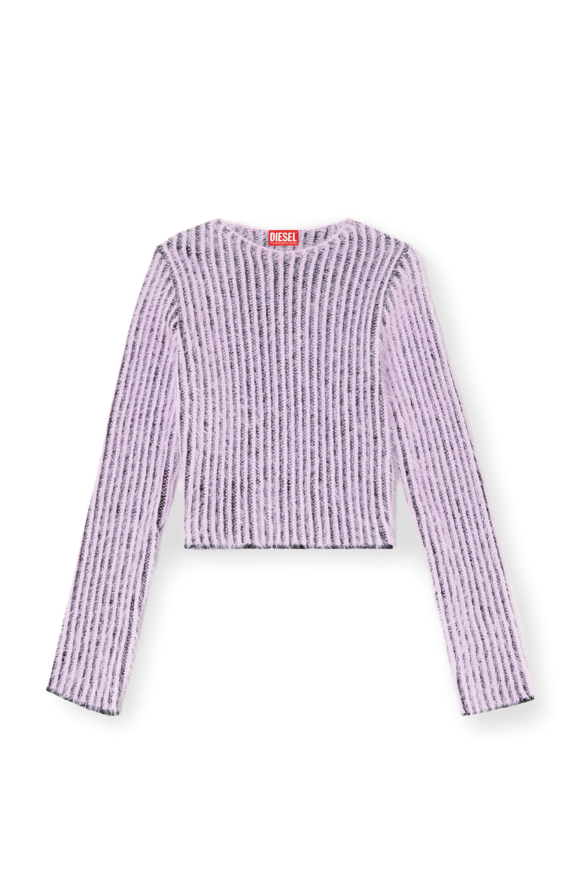 Diesel - M-TIGRE, Woman's Fuzzy striped wool-blend jumper in Lilac - 2