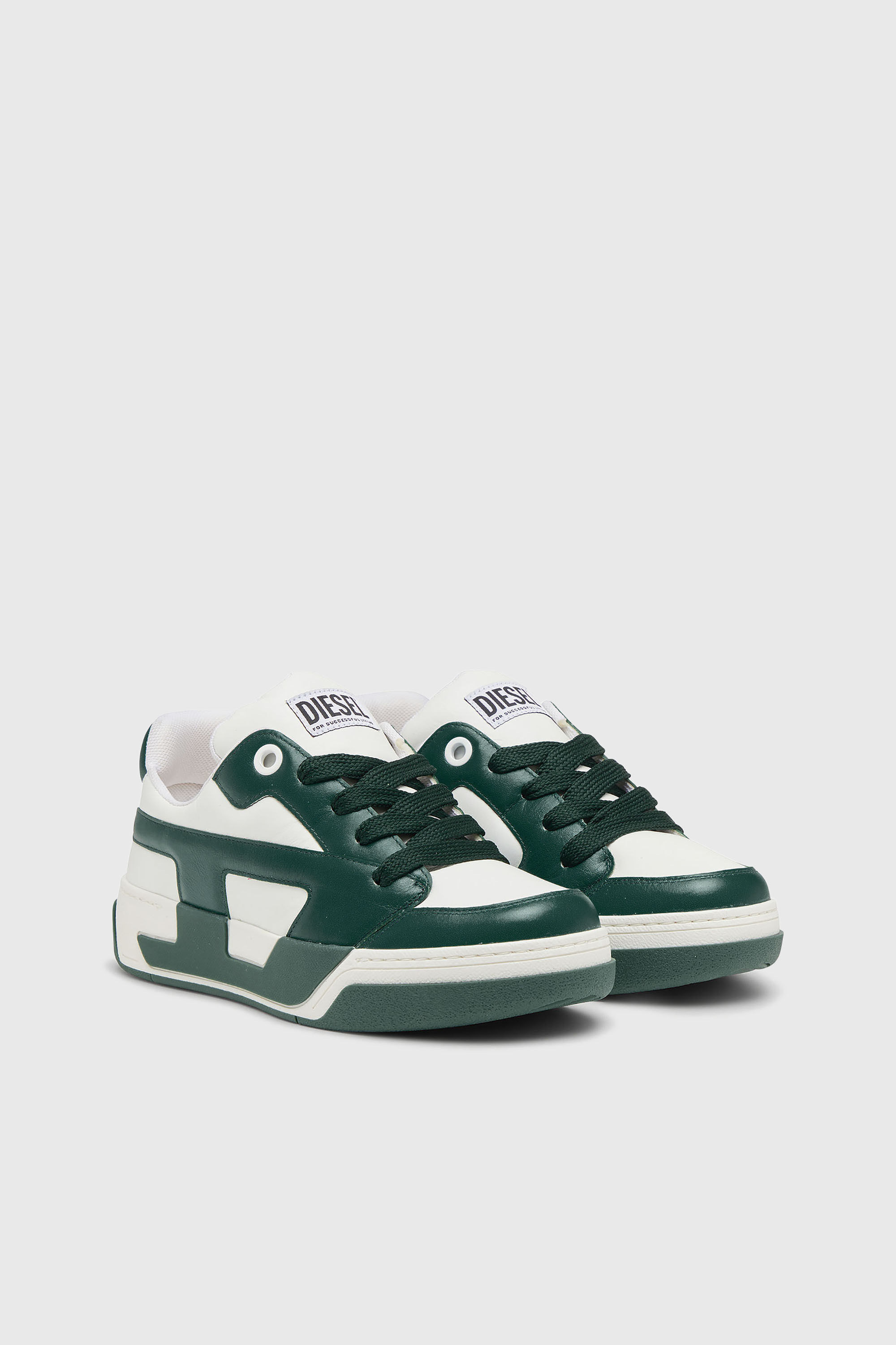 Diesel - S-D-OLLIE LOW, Man's D-Ollie-Sneakers in colour-block leather in White/Green - 2