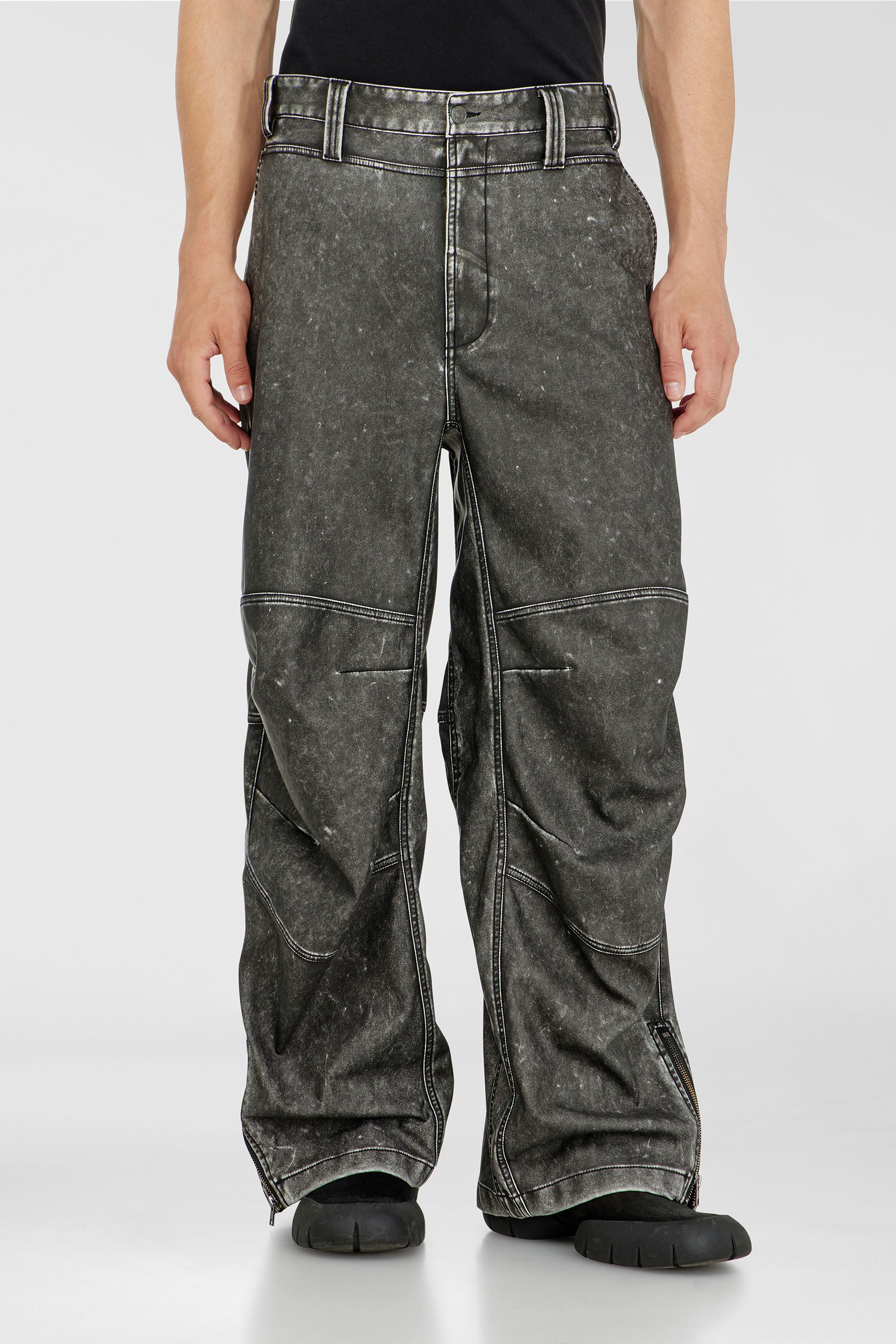 Diesel - P-DELLY-NJCJ, Man's Pants in distressed-effect bonded material in Dark grey - 3