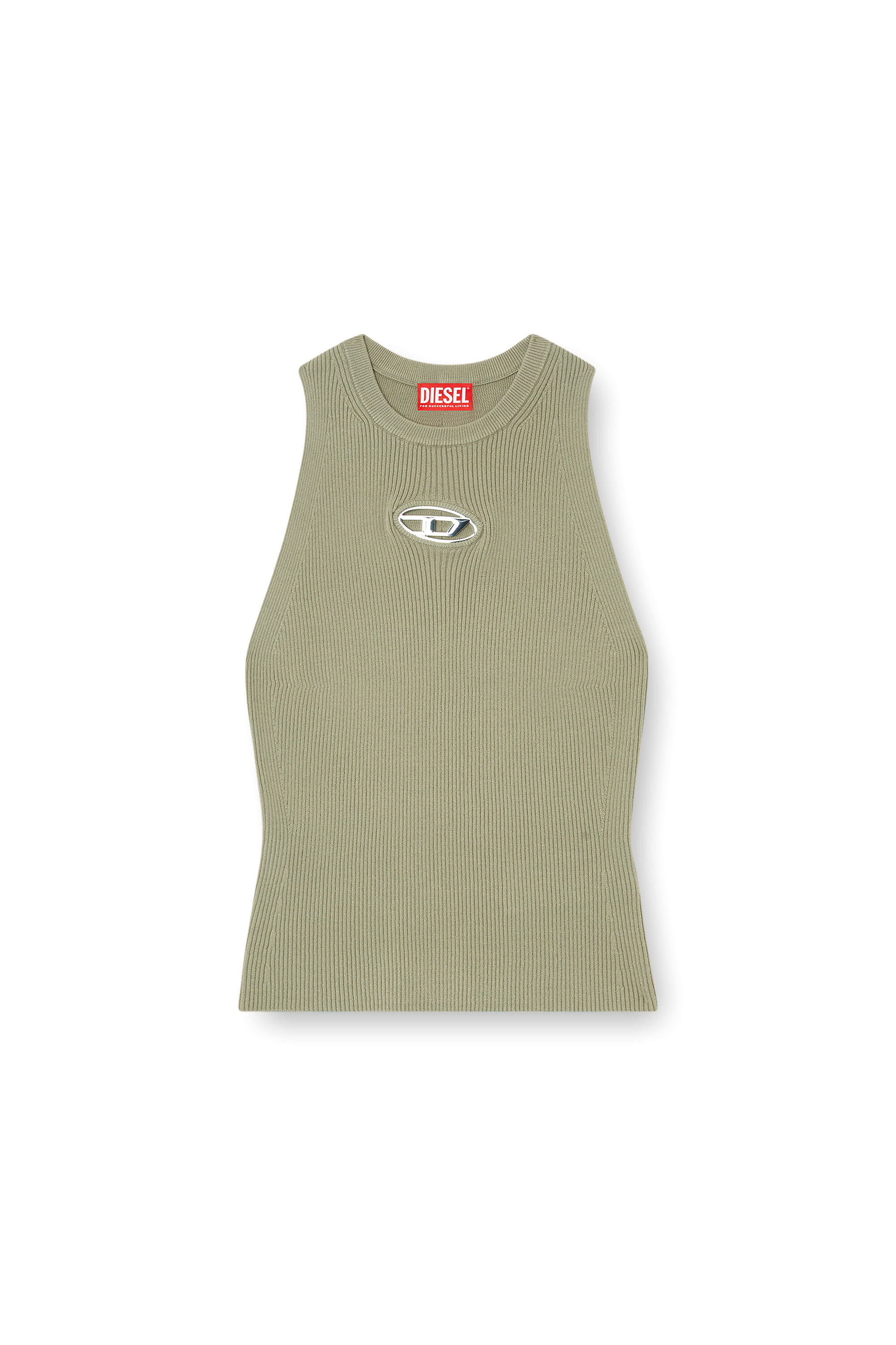 Diesel - M-CADDIX-TOP, Woman's Rib-knit top with small logo plaque in Green - 2