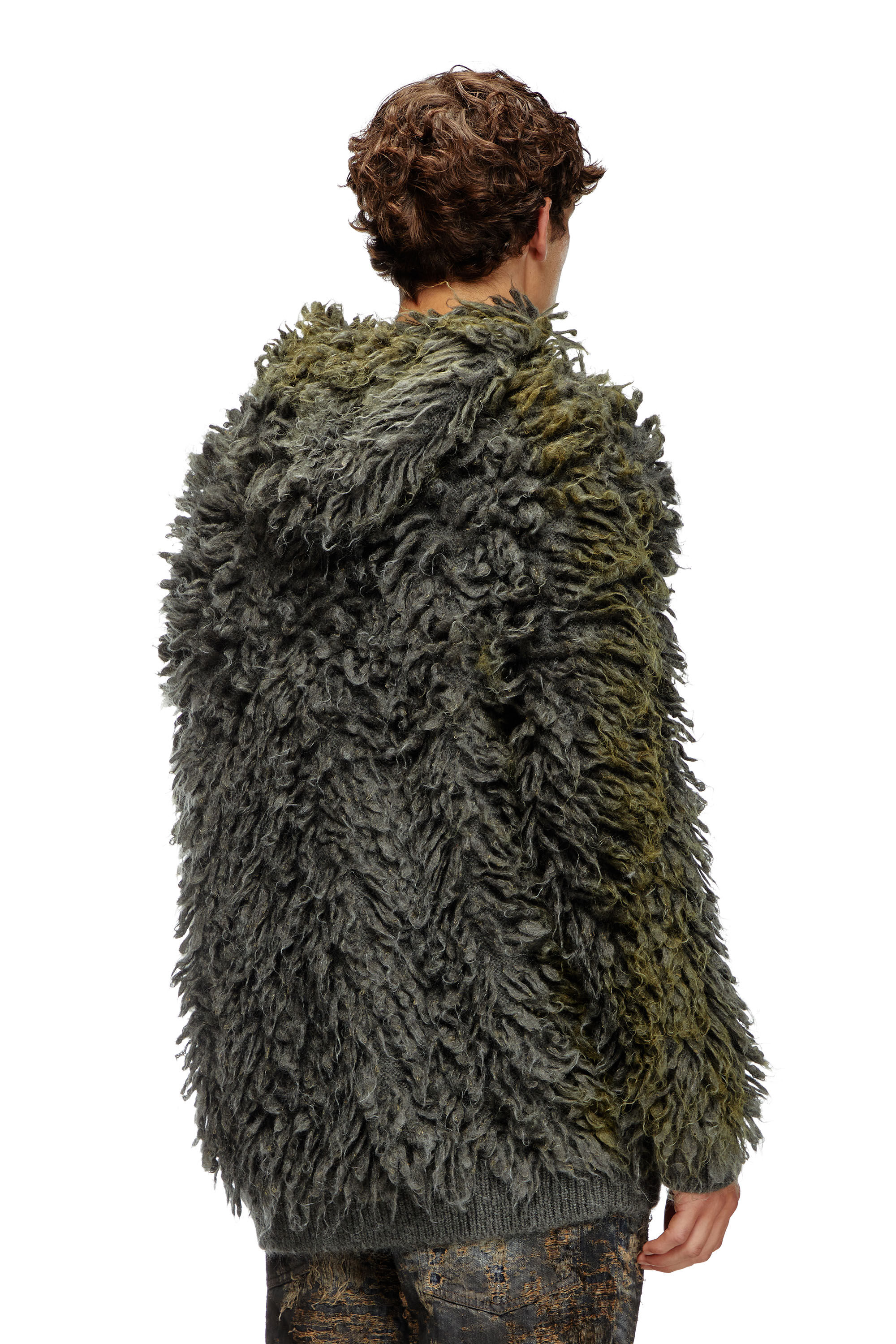 Grey shaggy knit cardigan hotsell