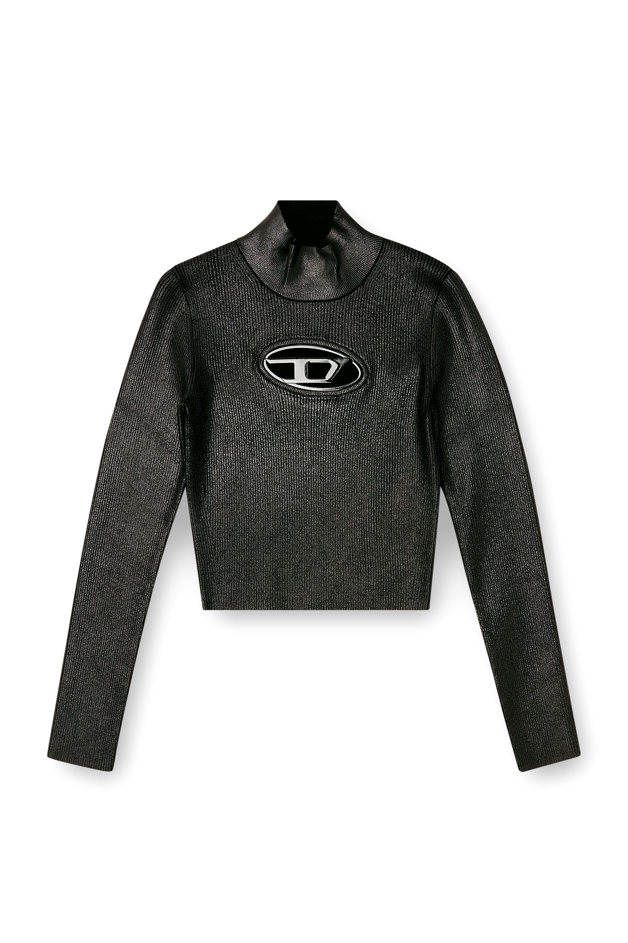 Women's Ribbed-knit turtleneck with shiny effect | Black | Diesel