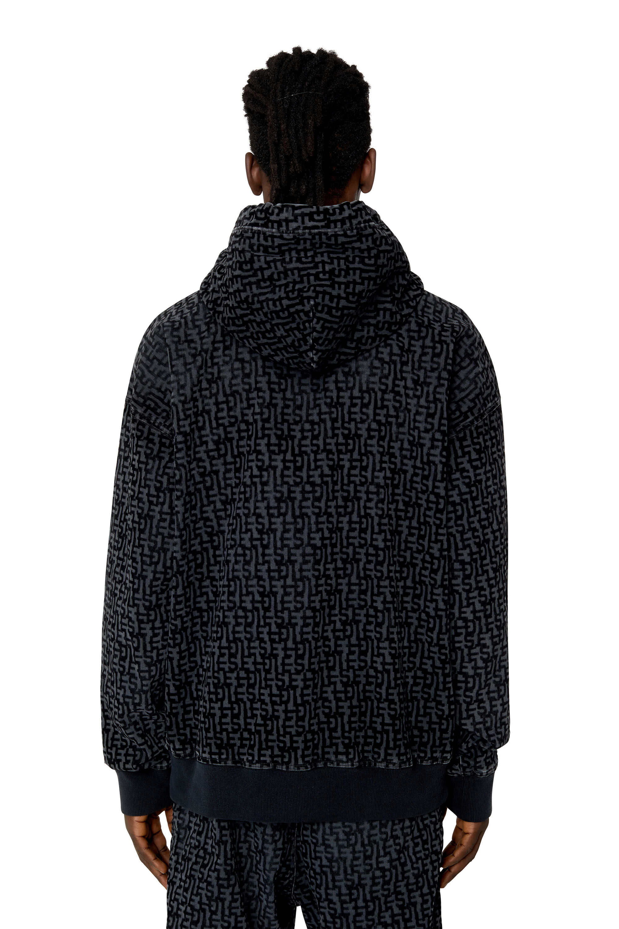 Diesel - D-UM-RIB TRACK DENIM HOODIE, Black/Dark grey - Image 4