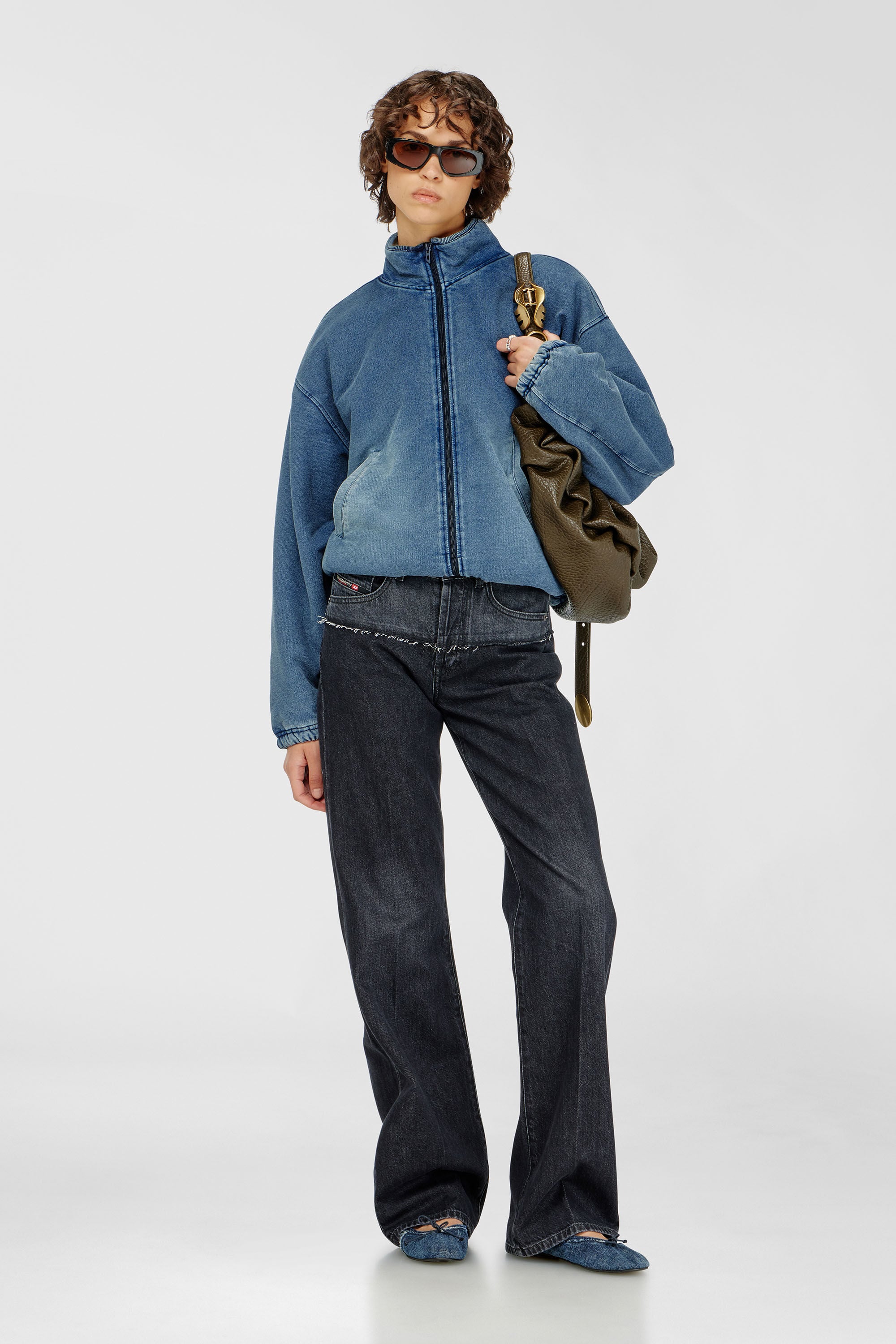 Diesel - G-LEAMY, Woman's Sweat jacket with denim effect in Medium blue - 1