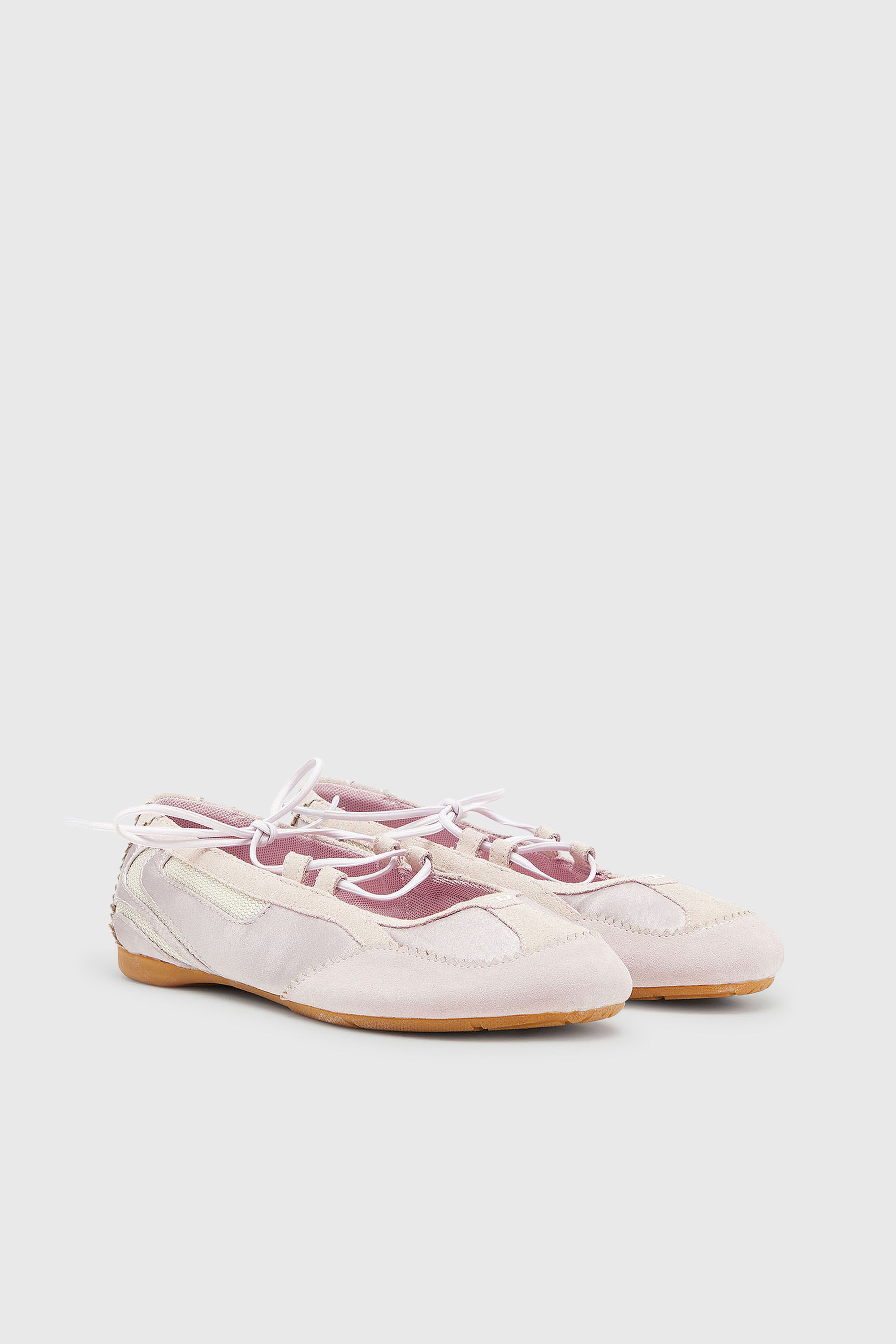 Diesel - D-MILE BALLERINA LACE UP II W, Woman's D-Mile - Lace-up ballerina flats in leather and mesh in Pink - 2