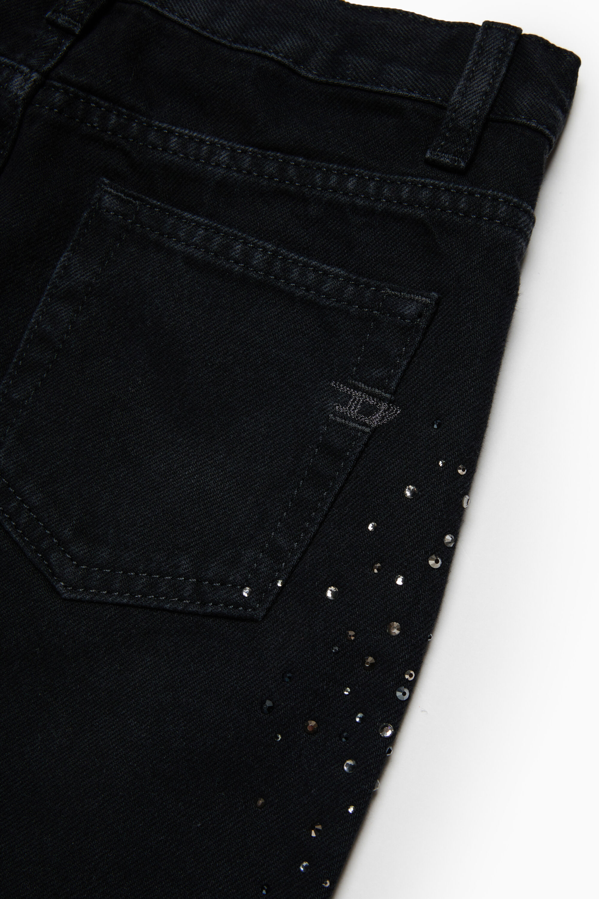 Diesel - GIANNA-SP, Woman's Frayed denim mini skirt with rhinestones in Black/Dark grey - 4