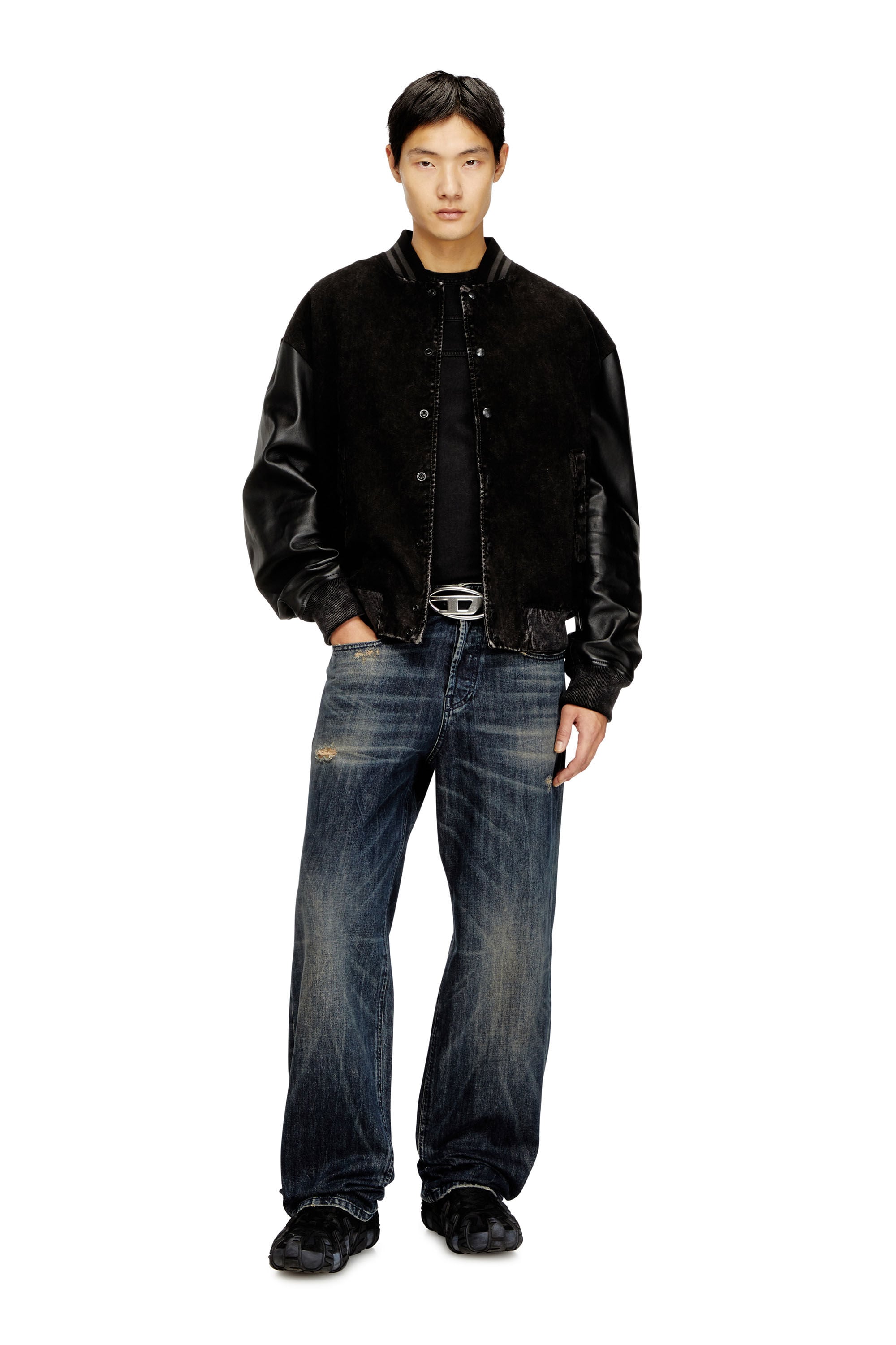 Men's Denim and leather bomber jacket | Black | Diesel CZ