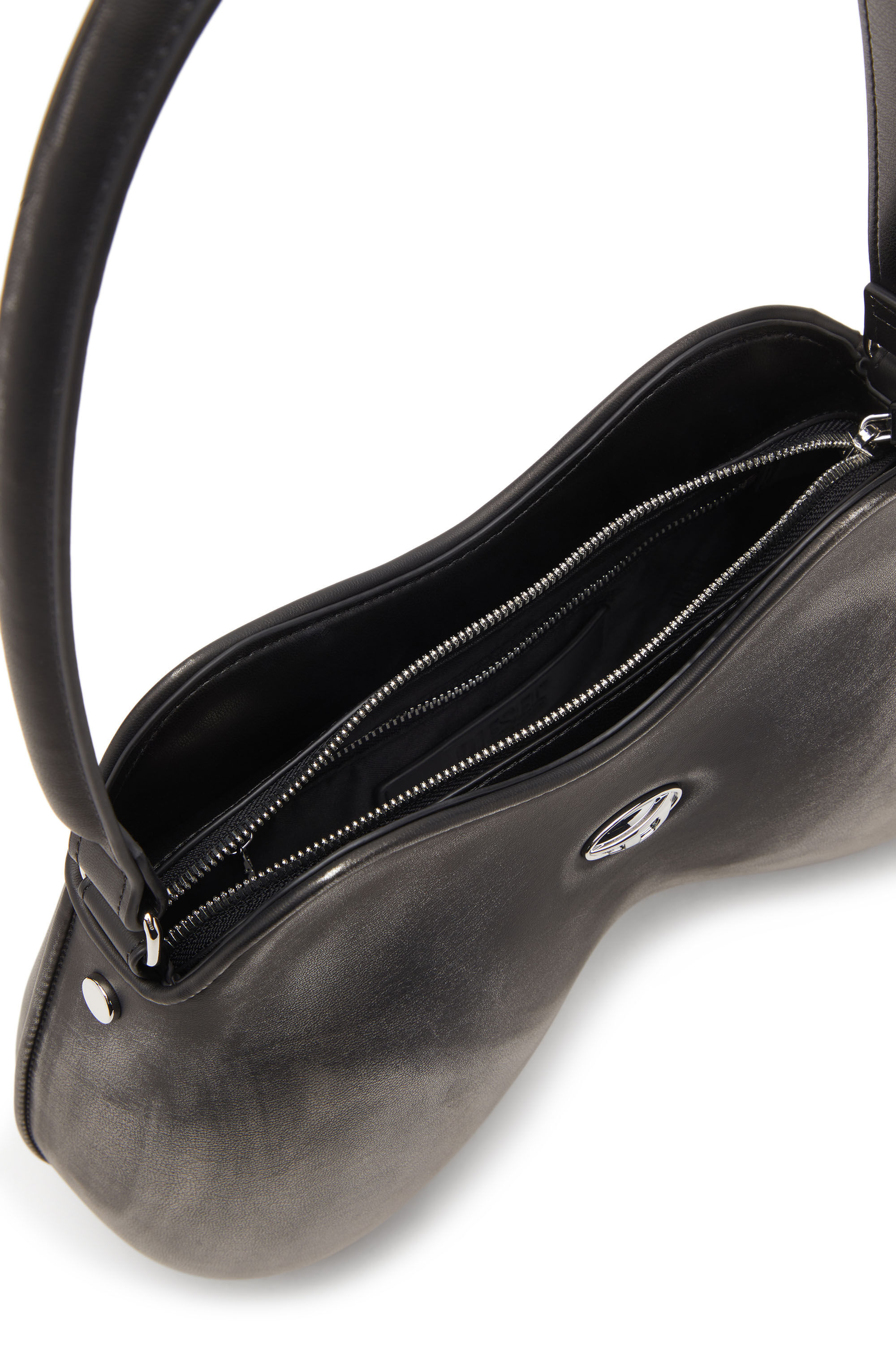 Diesel - DOUBLE-D SHOULDER, Woman's Double-D-Rigid shoulder bag in brushed PU in Black/Silver - 5