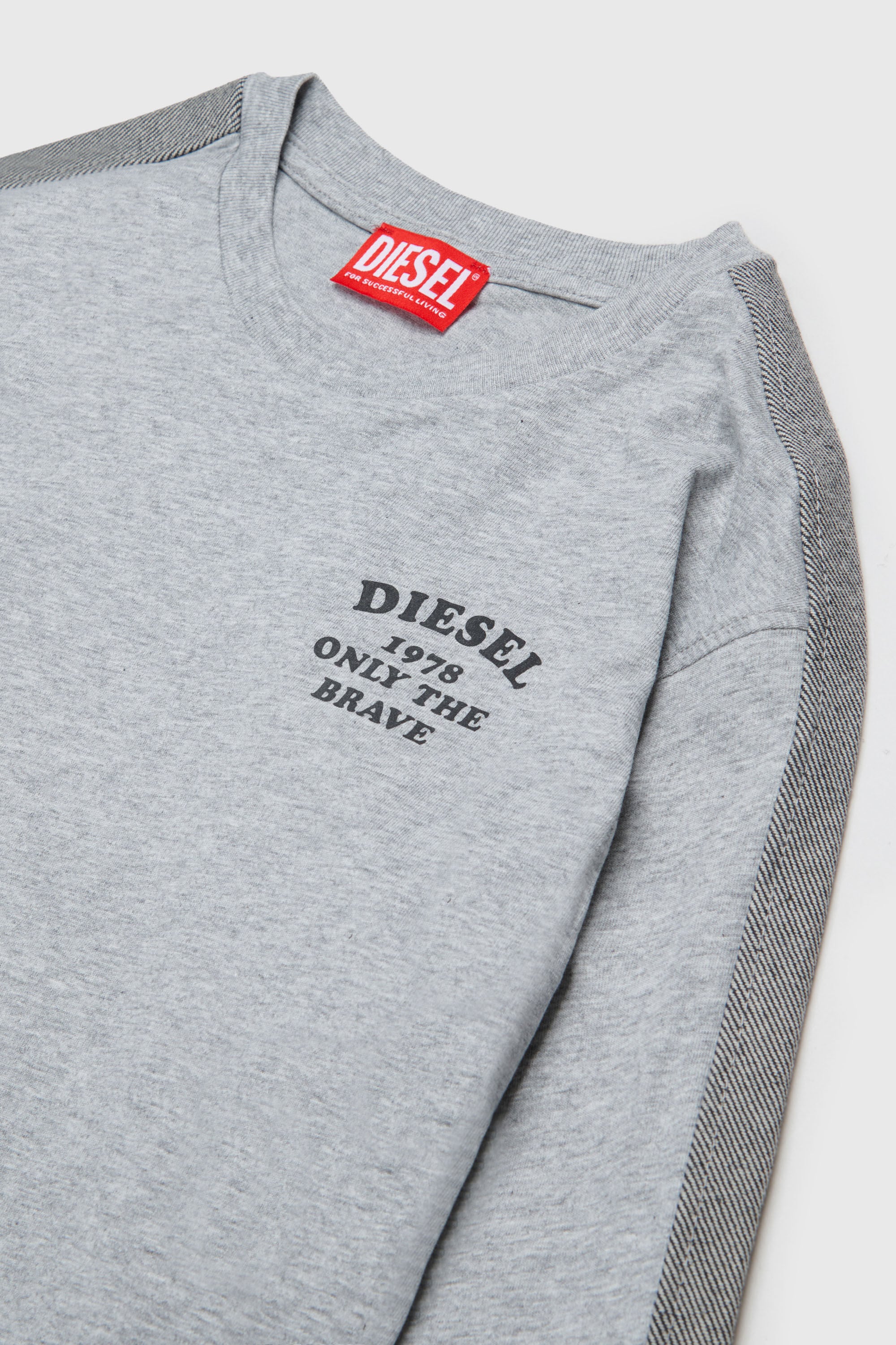 Diesel - TEAN OVER, Man's Long-sleeve T-shirt with logo and contrast bands in Grey - 3