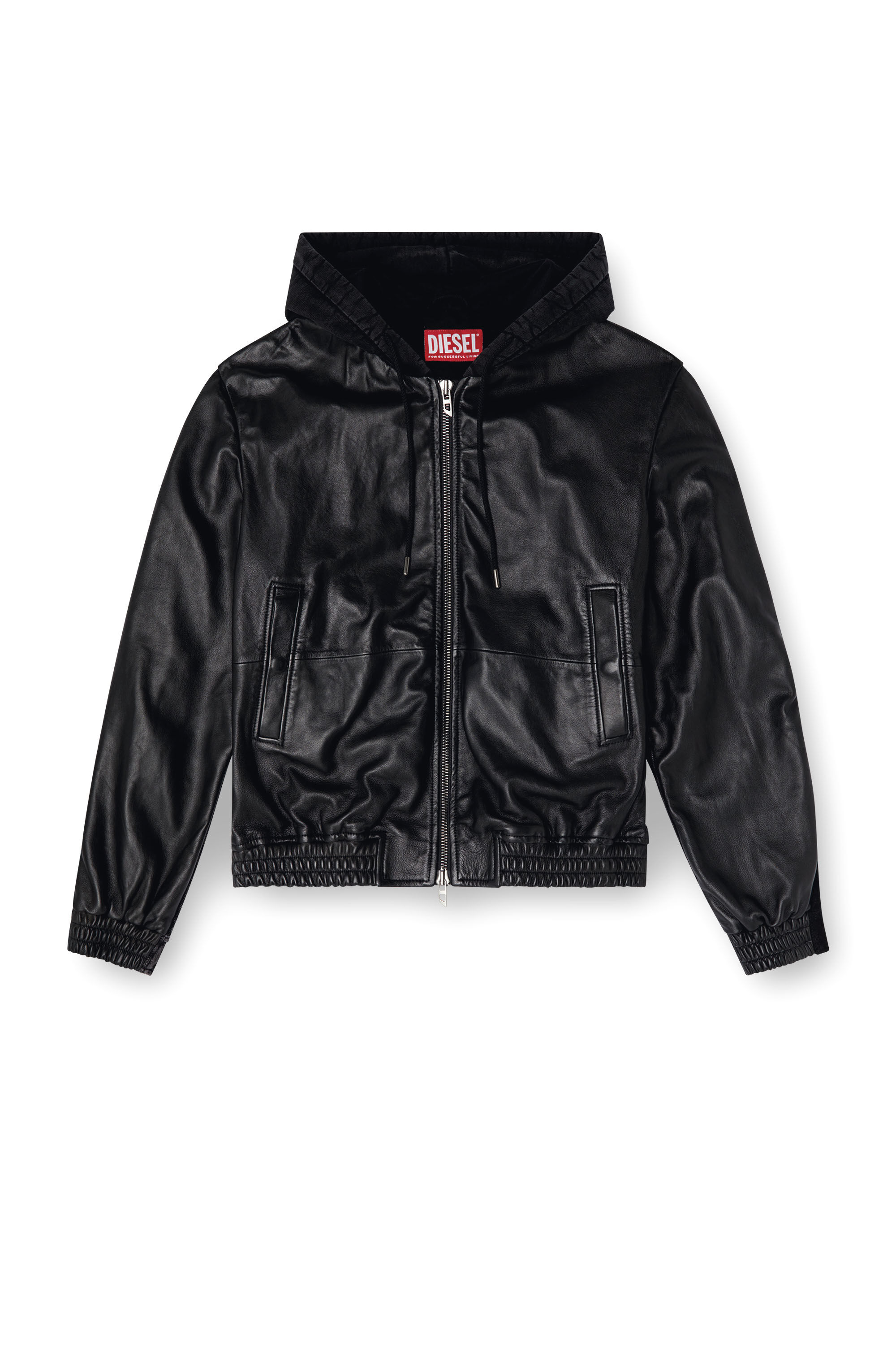 グ*ン様 Diesel leather Jacket Men's Hooded jacket in leather, cotton and denim | Black | Diesel