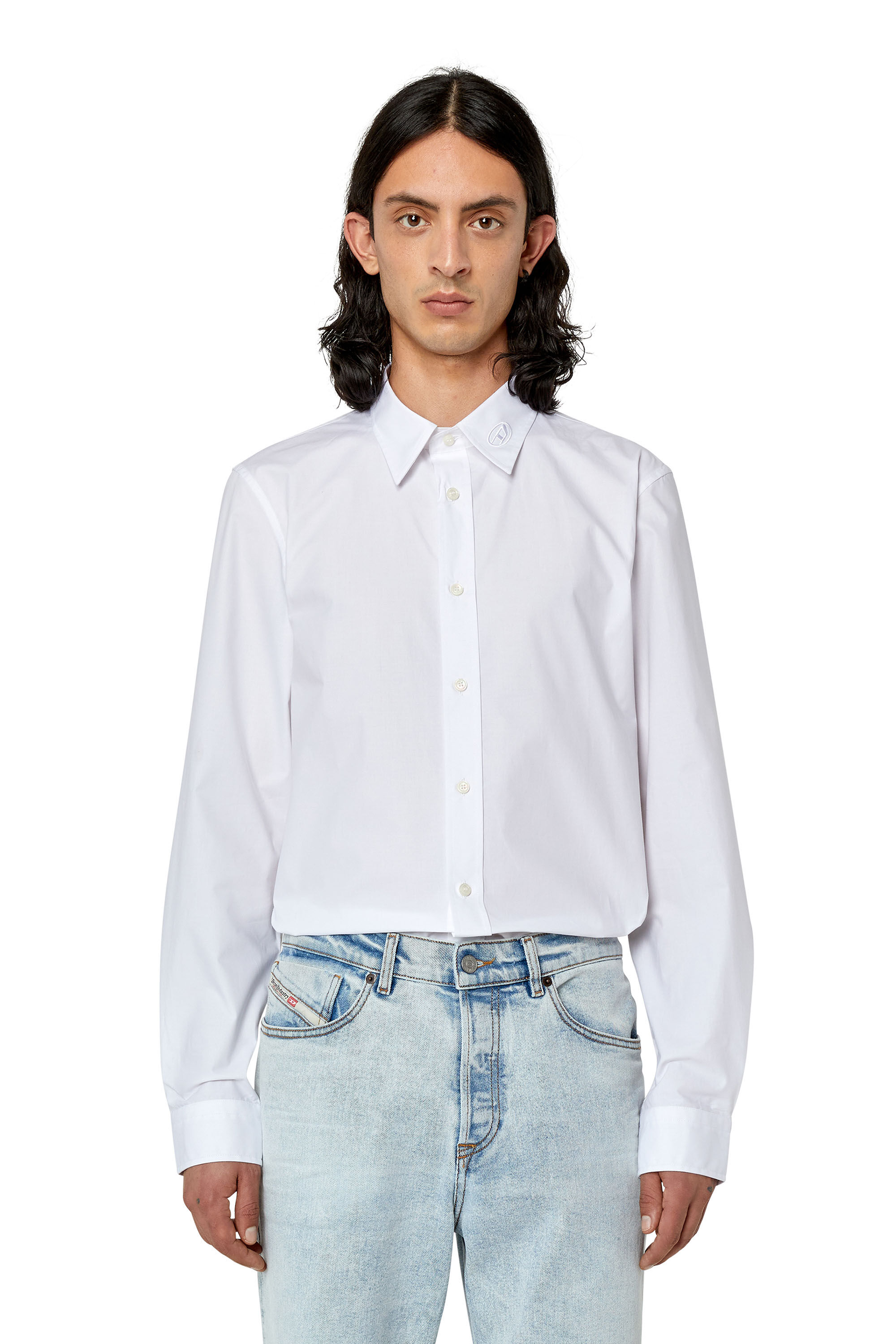 Diesel - S-BEN-CL-A, Man's Cotton shirt with tonal logo embroidery in White - 3