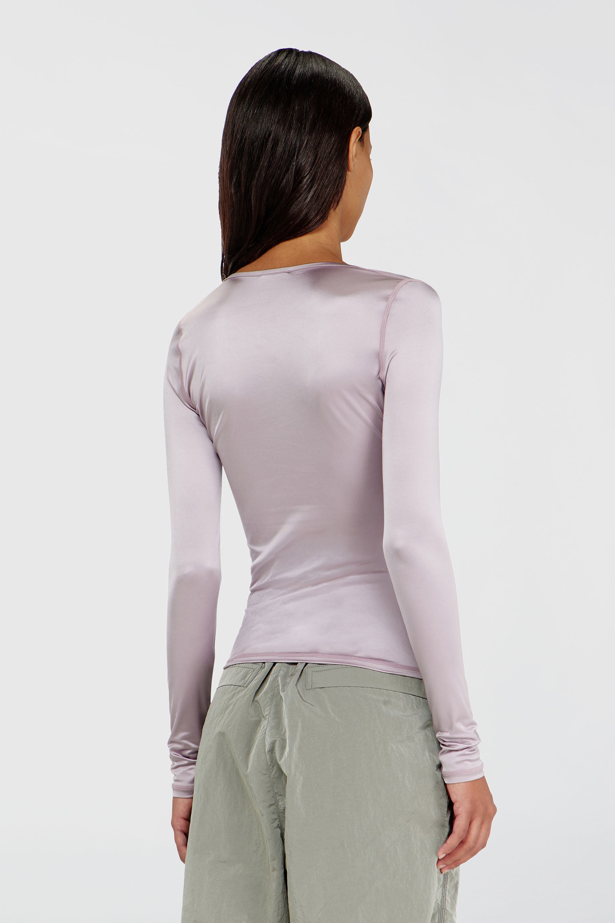 Diesel - T-ELPHIN-LS, Woman's Nylon slim top scoop neck with Logo Oval D embroidery in Lilac - 4