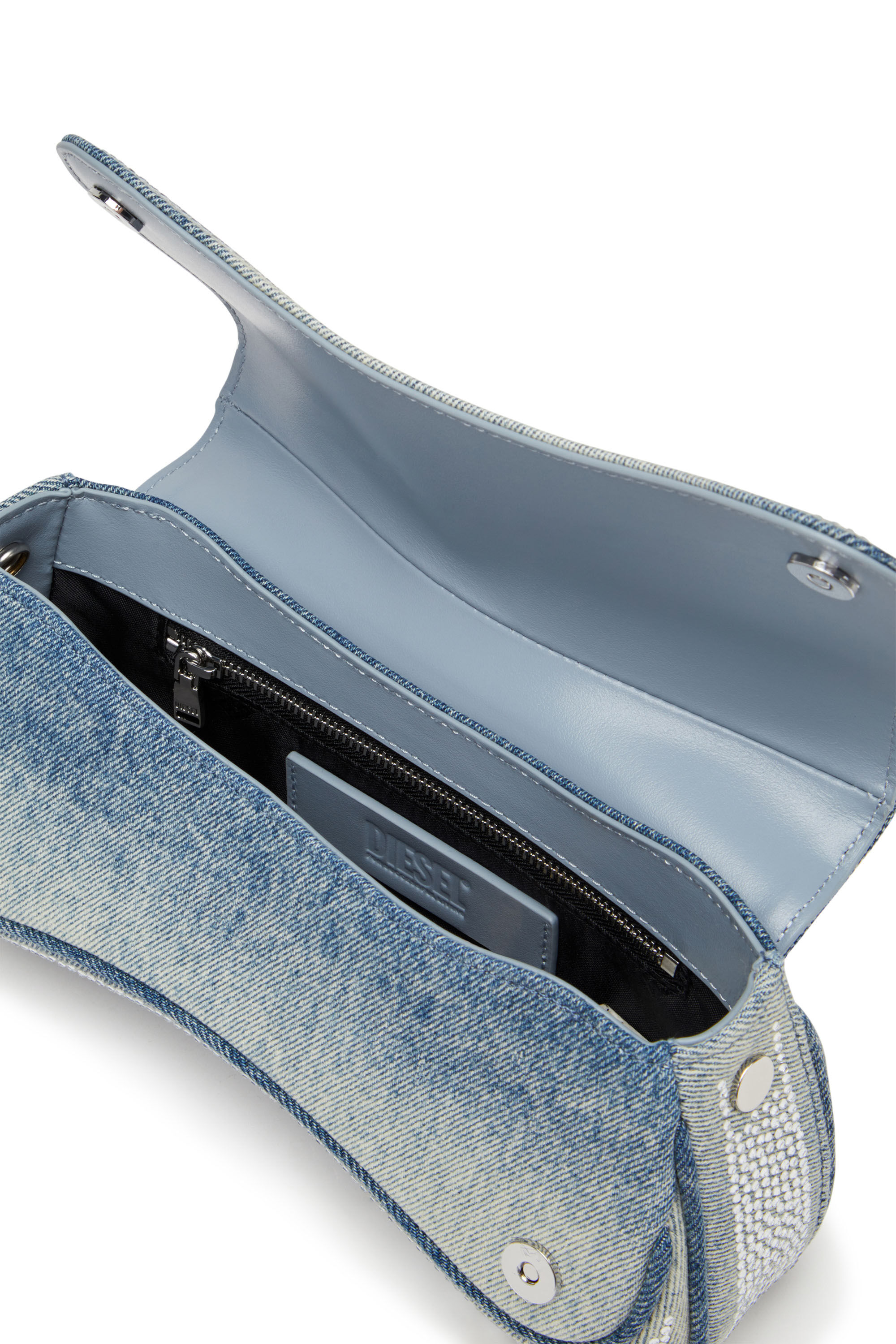 Diesel - PLAY CLUTCH, Woman's Play-Crystal clutch in solarised denim in Light Blue - 2