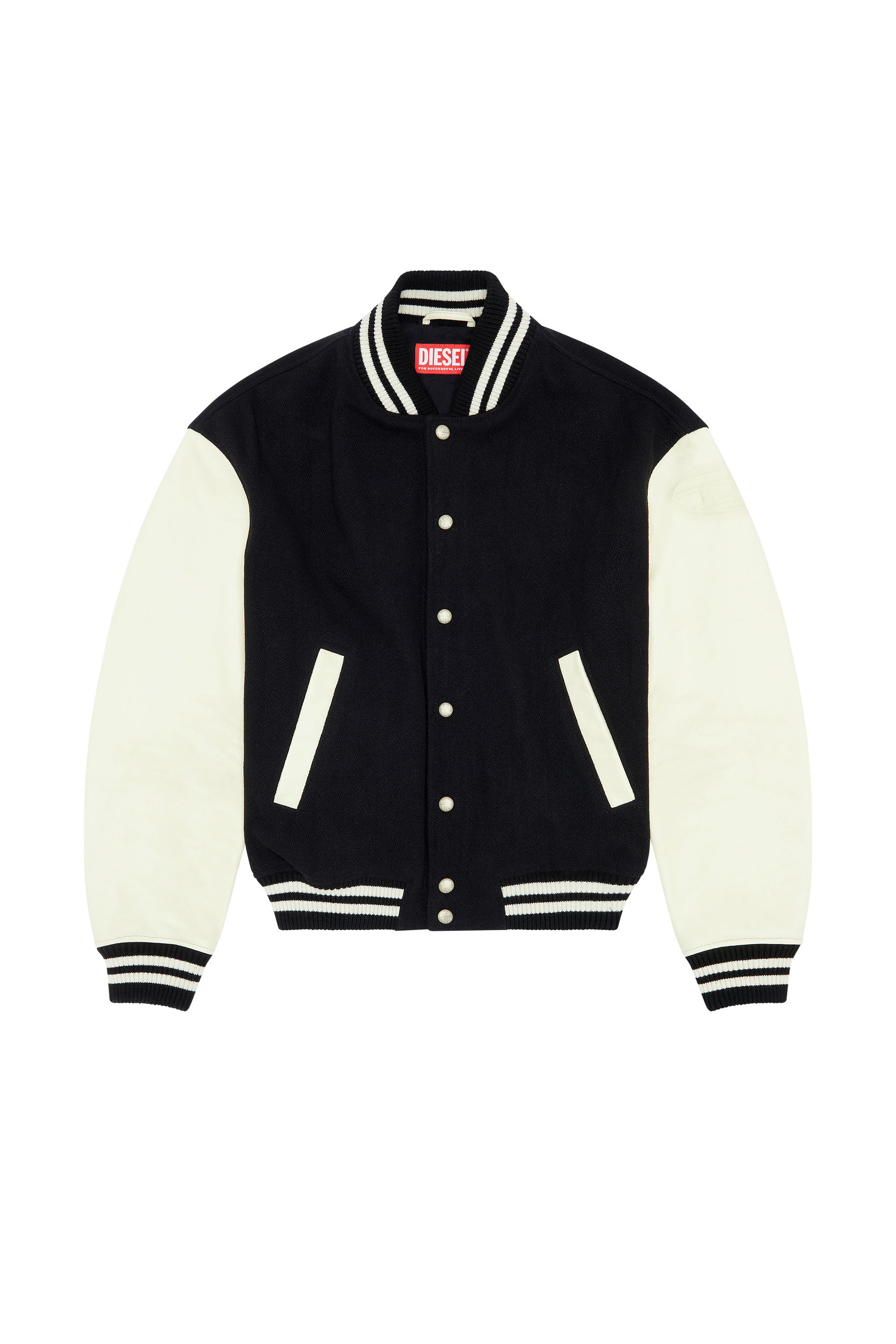 Diesel - L-FRANZ, Man Bomber jacket in leather and wool in Multicolor - Image 2