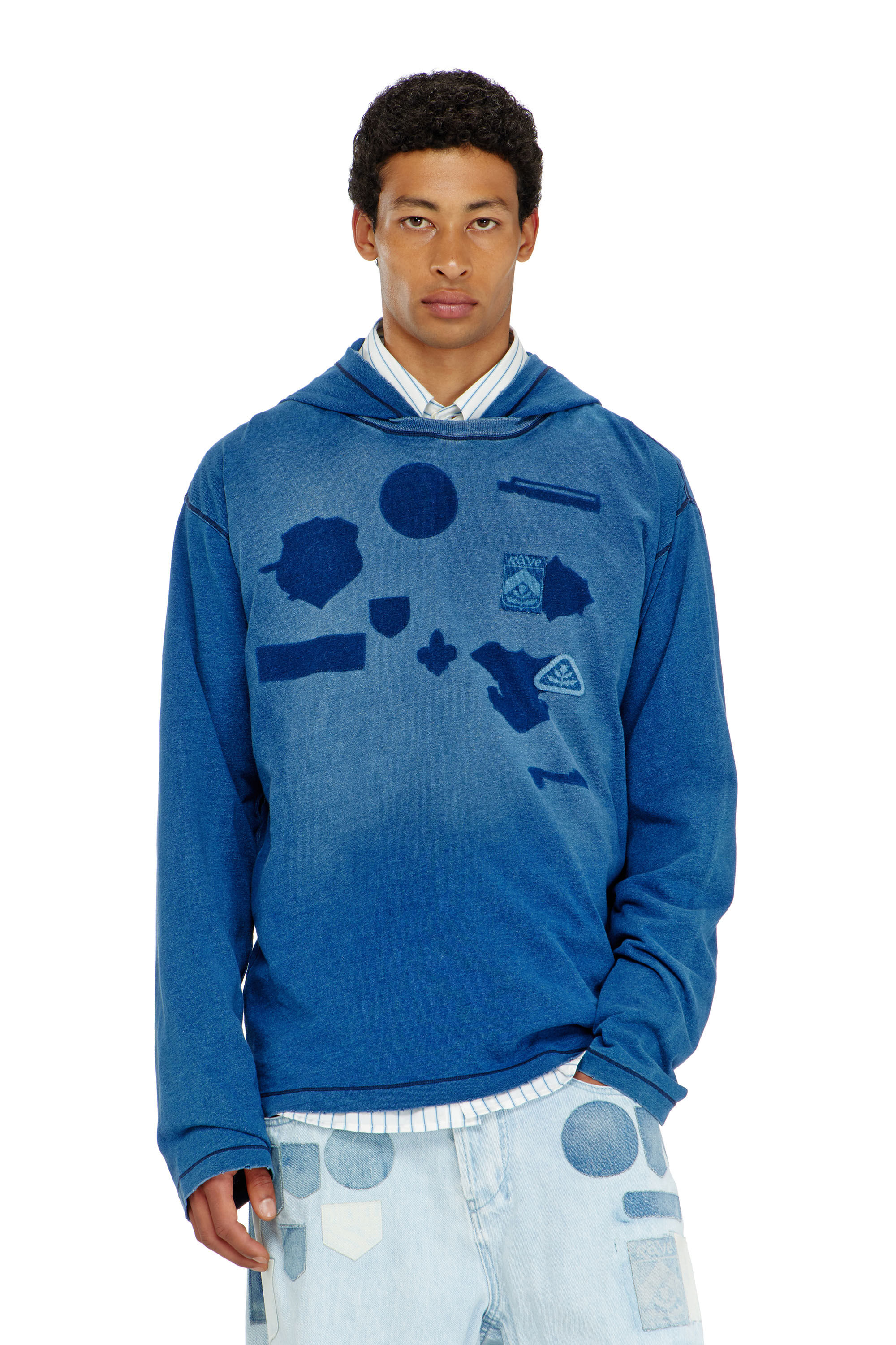 Diesel - T-NOX-LS-HOOD, Man's Hooded long-sleeve T-shirt with shadow-effect patches in null - 2