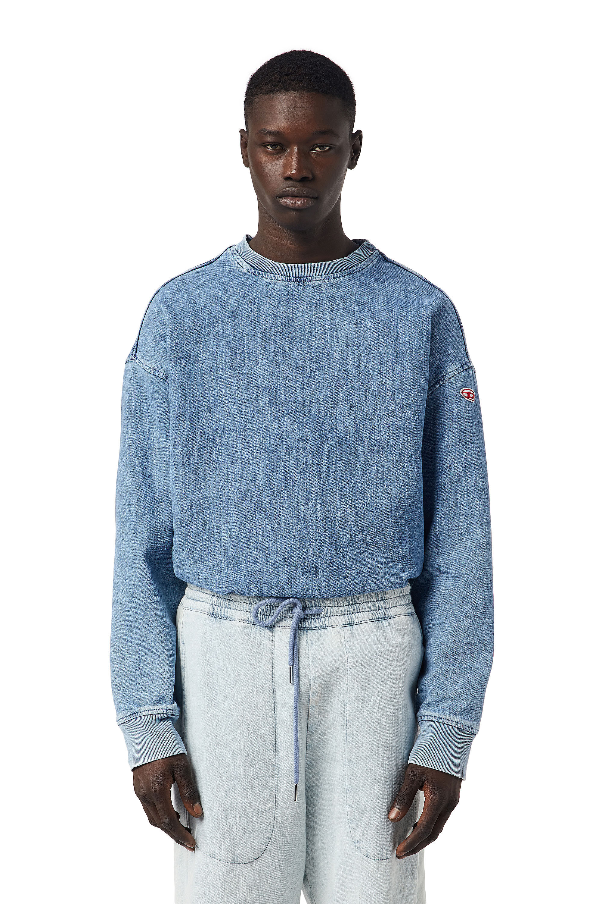Diesel - D-KRIB TRACK DENIM SWEATSHIRT, Light Blue - Image 3