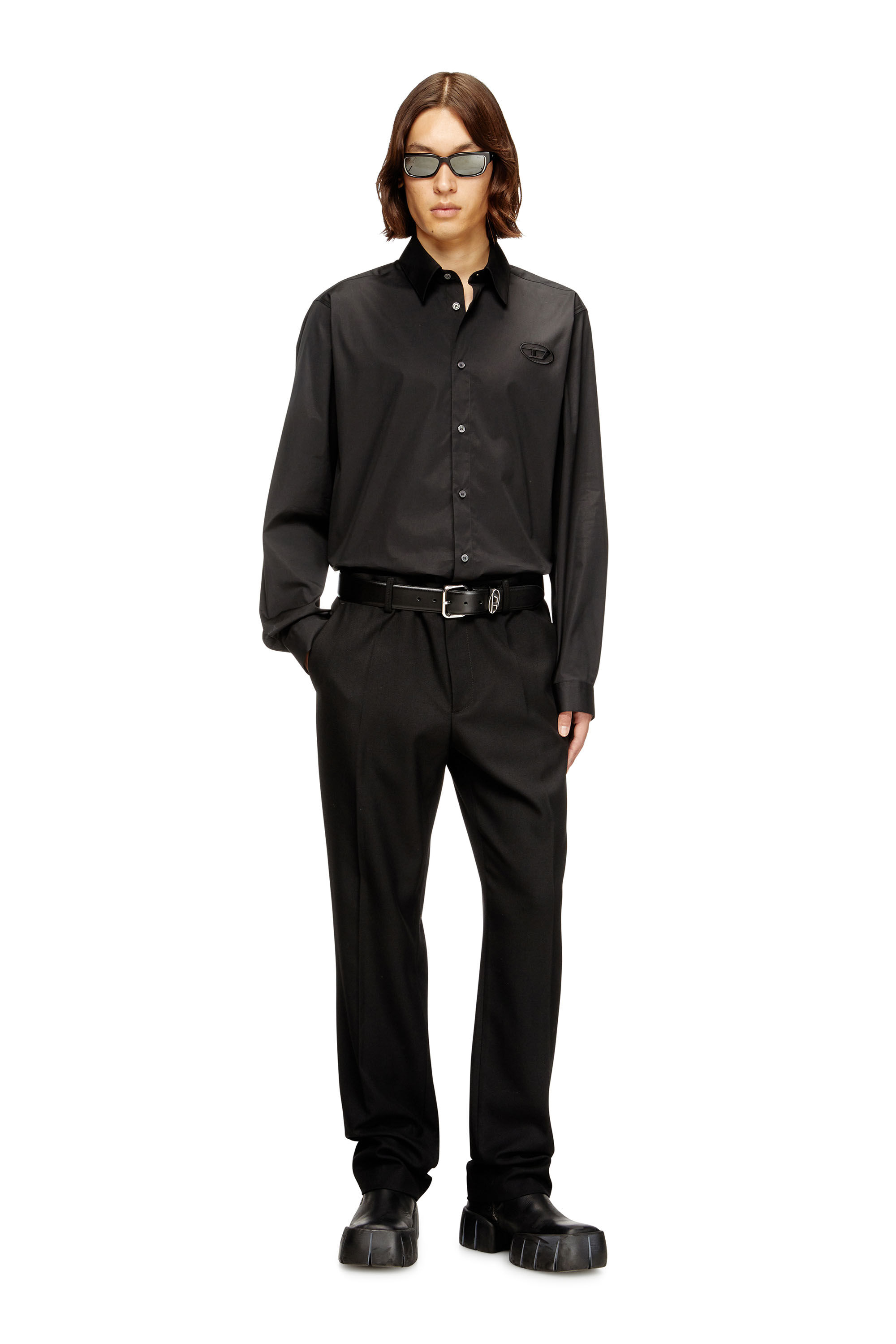 Diesel - S-SIMPLY-GSBH, Man's Stretch poplin shirt with embroidery in Black - 1
