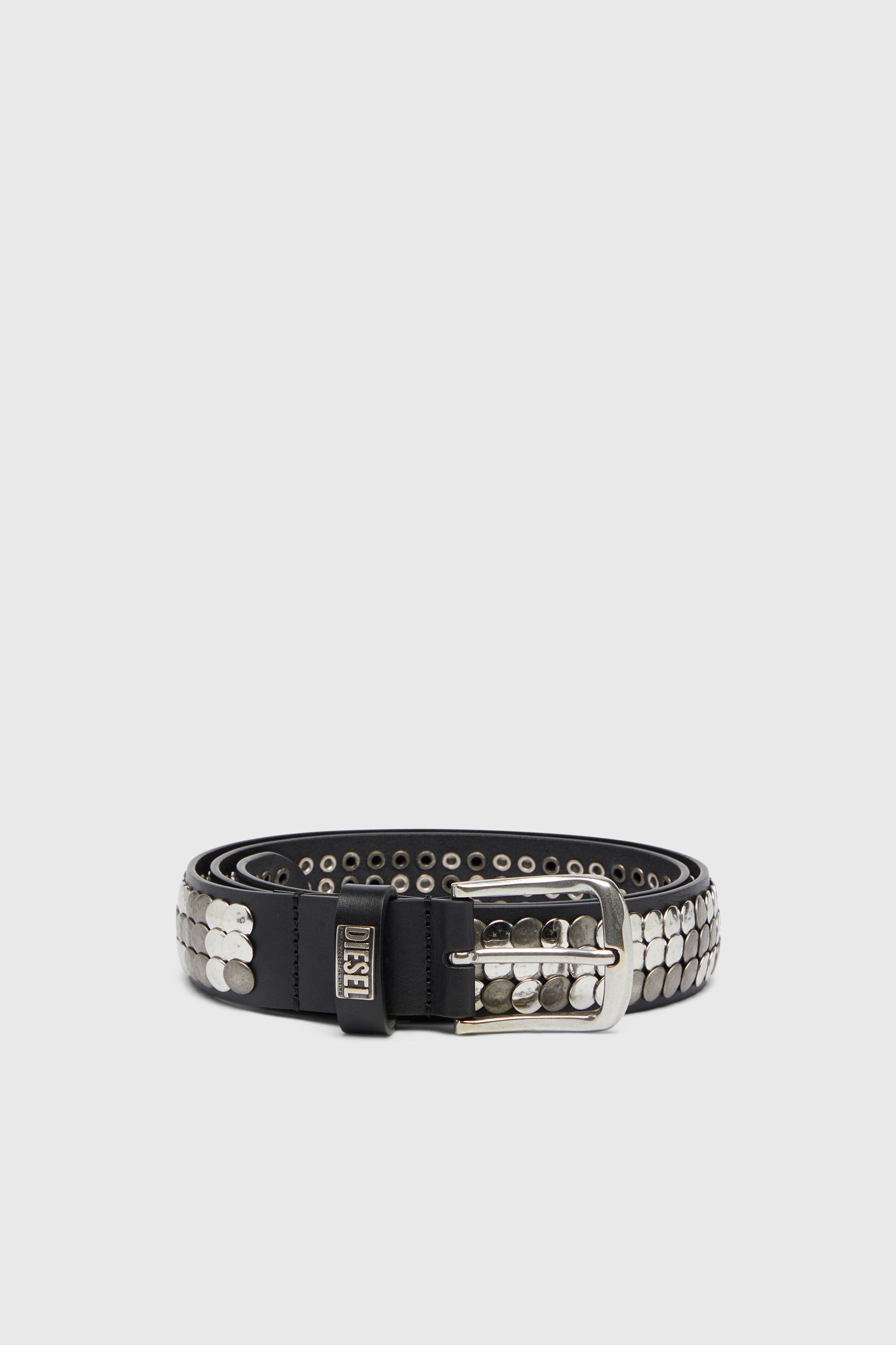 Diesel - B-FULL MIX RIVETS, Man's 4cm leather belt with all-over studs in Black - 1
