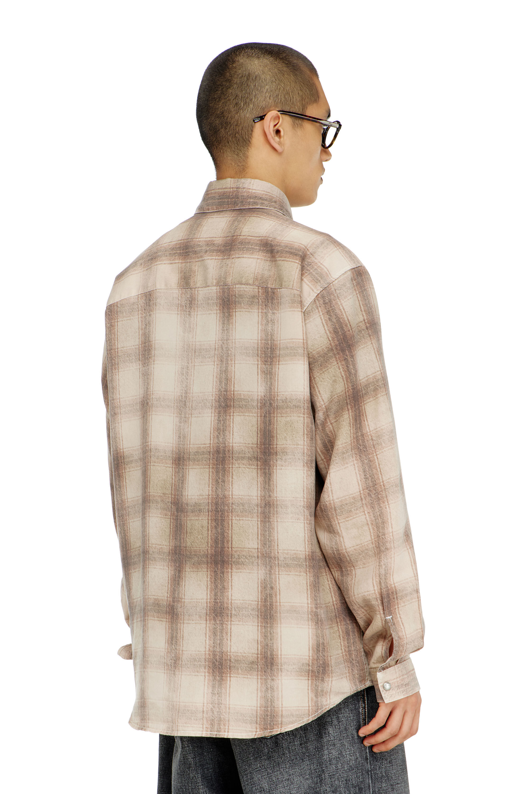 Diesel - S-SIMPLY-JMCM, Man's Check shirt in fluid fabric in Light Brown - 4