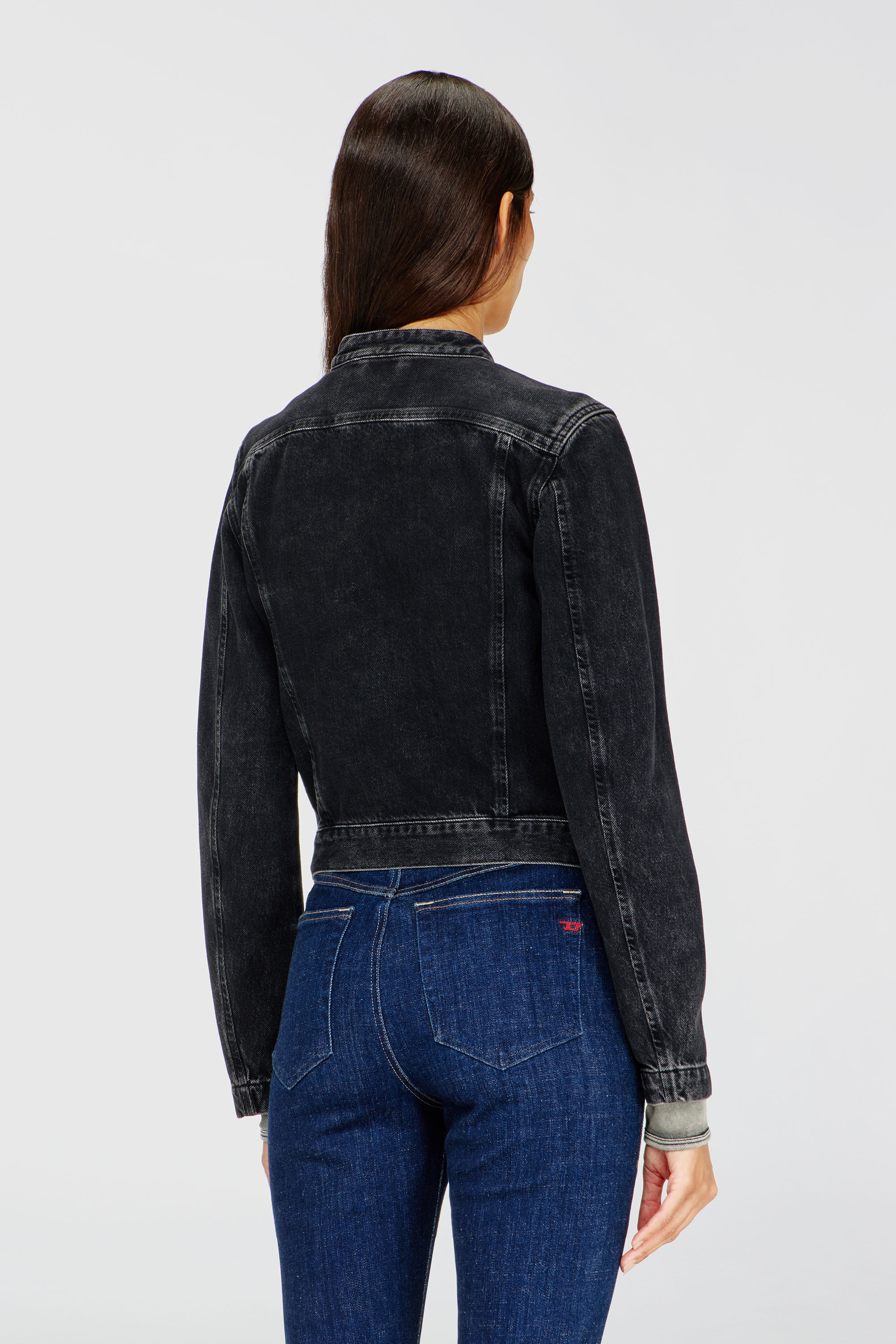 Diesel - DE-MORNIN, Woman's Moto jacket in denim in clean-wash denim in Black - 3