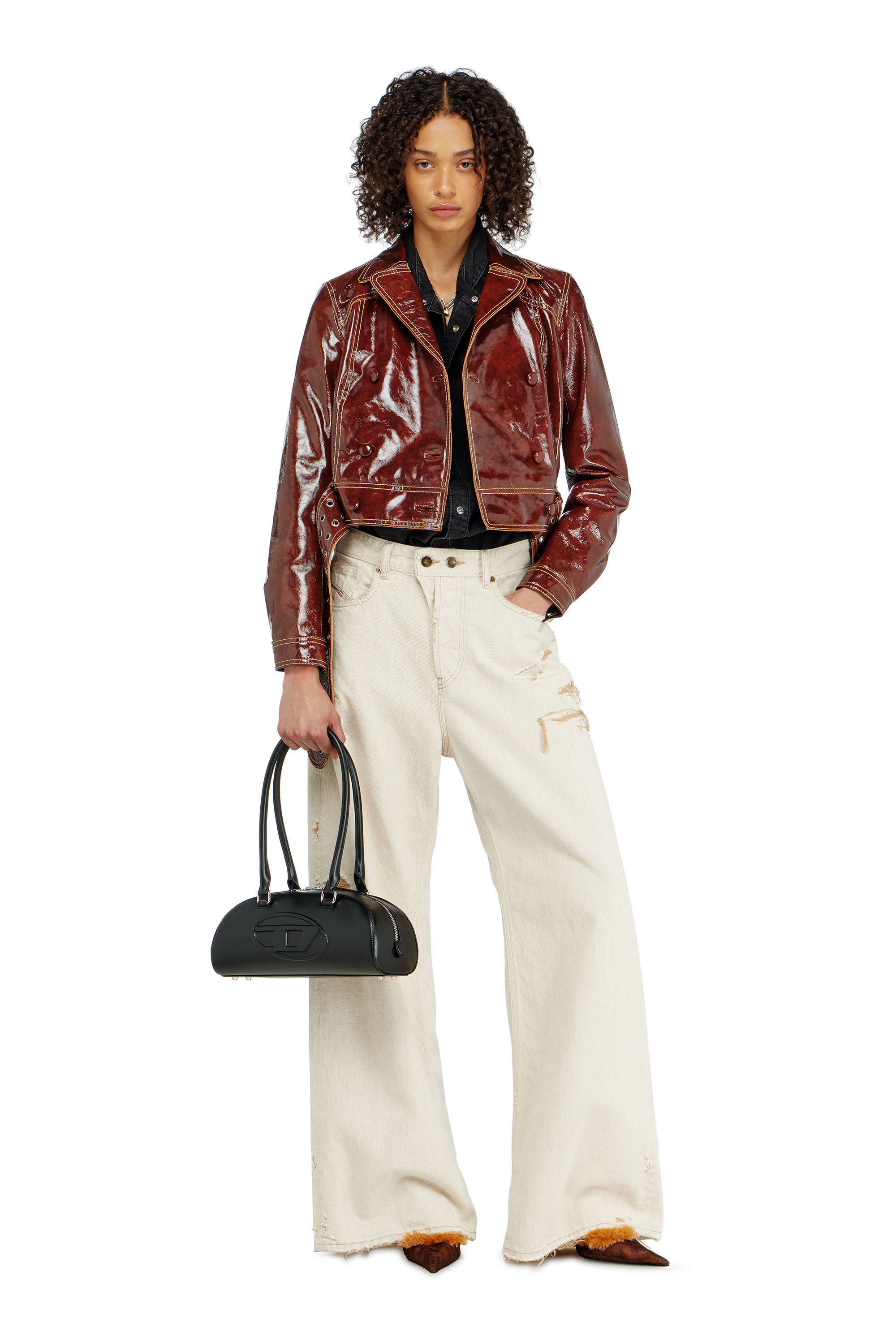 Diesel - L-EGEND, Woman's Patent-leather jacket with large belt in null - 1