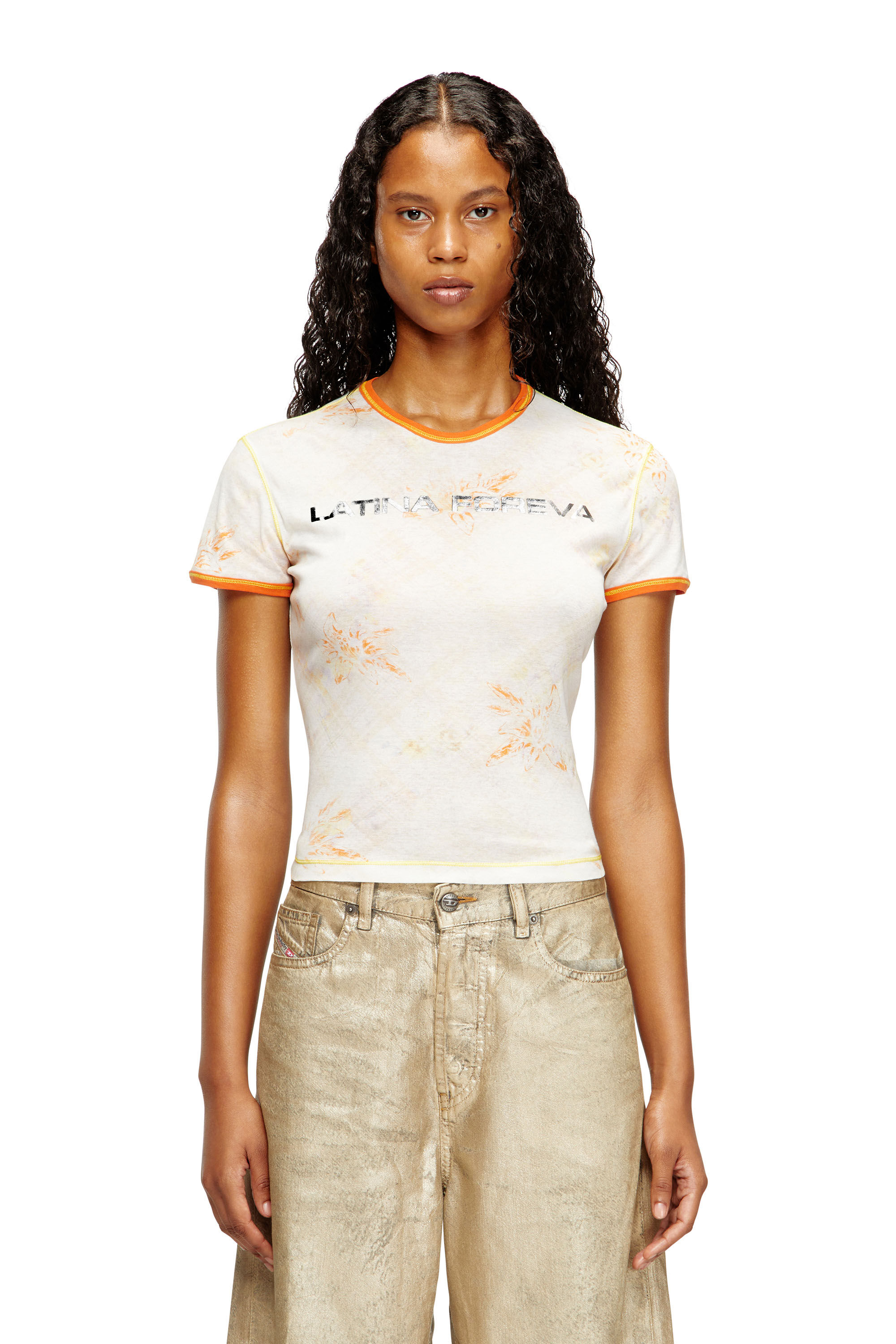Diesel - L_Tina 4eva Tee, Woman's T-shirt with Latina Foreva print in White/Orange - 3