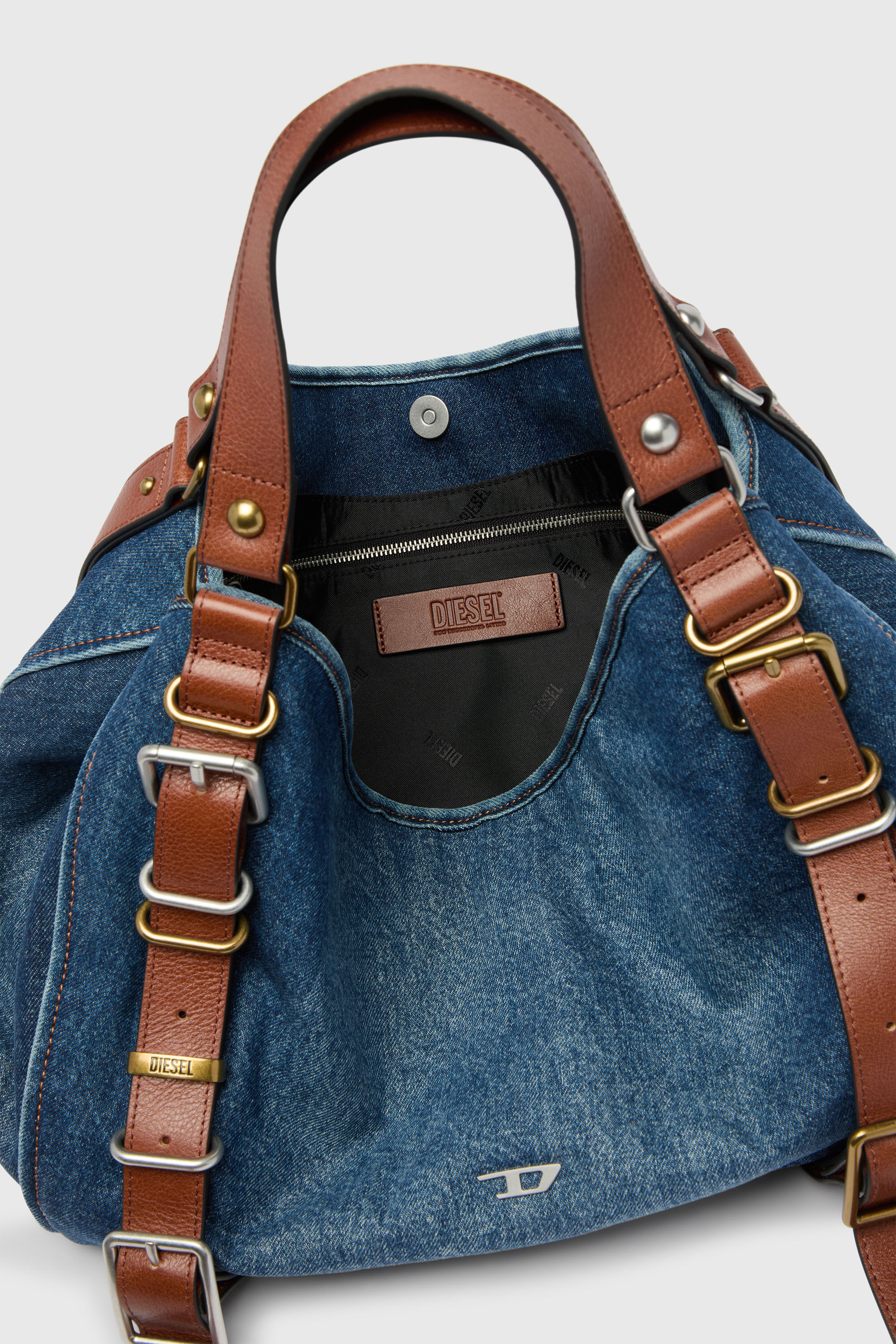 Diesel - D-ONE TOPHANDLE M, Woman's D-One-Medium top-handle bag in denim and leather in Blue - 4