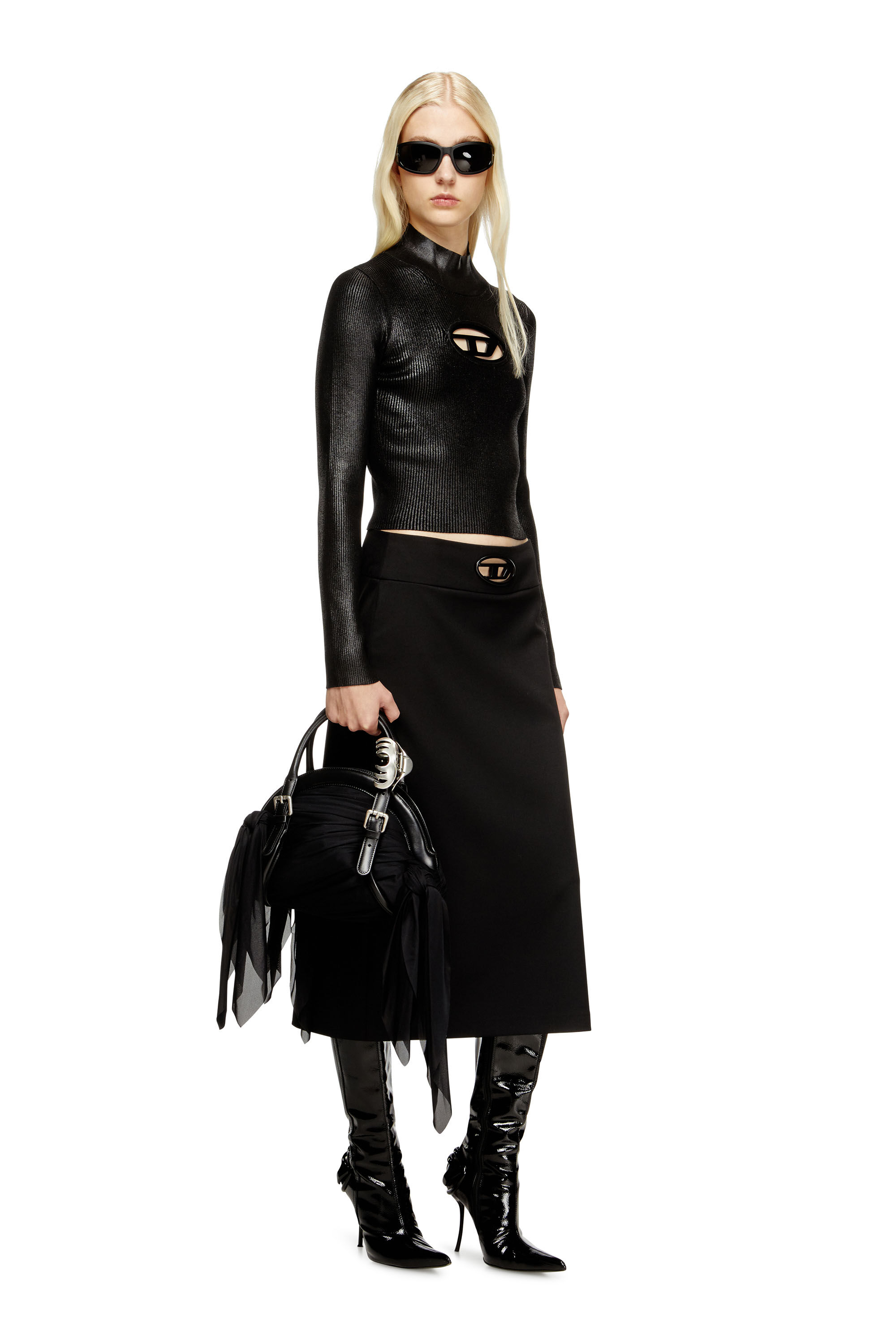 Women's Ribbed-knit turtleneck with shiny effect | Black | Diesel