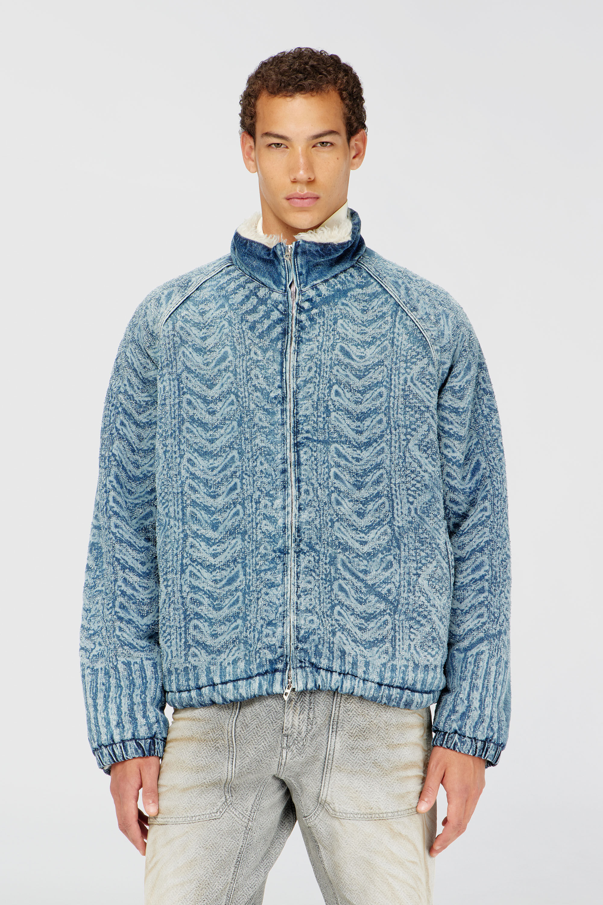Diesel - D-KRAPS-S, Man's Jacket in cable-knit-effect denim in Medium blue - 3