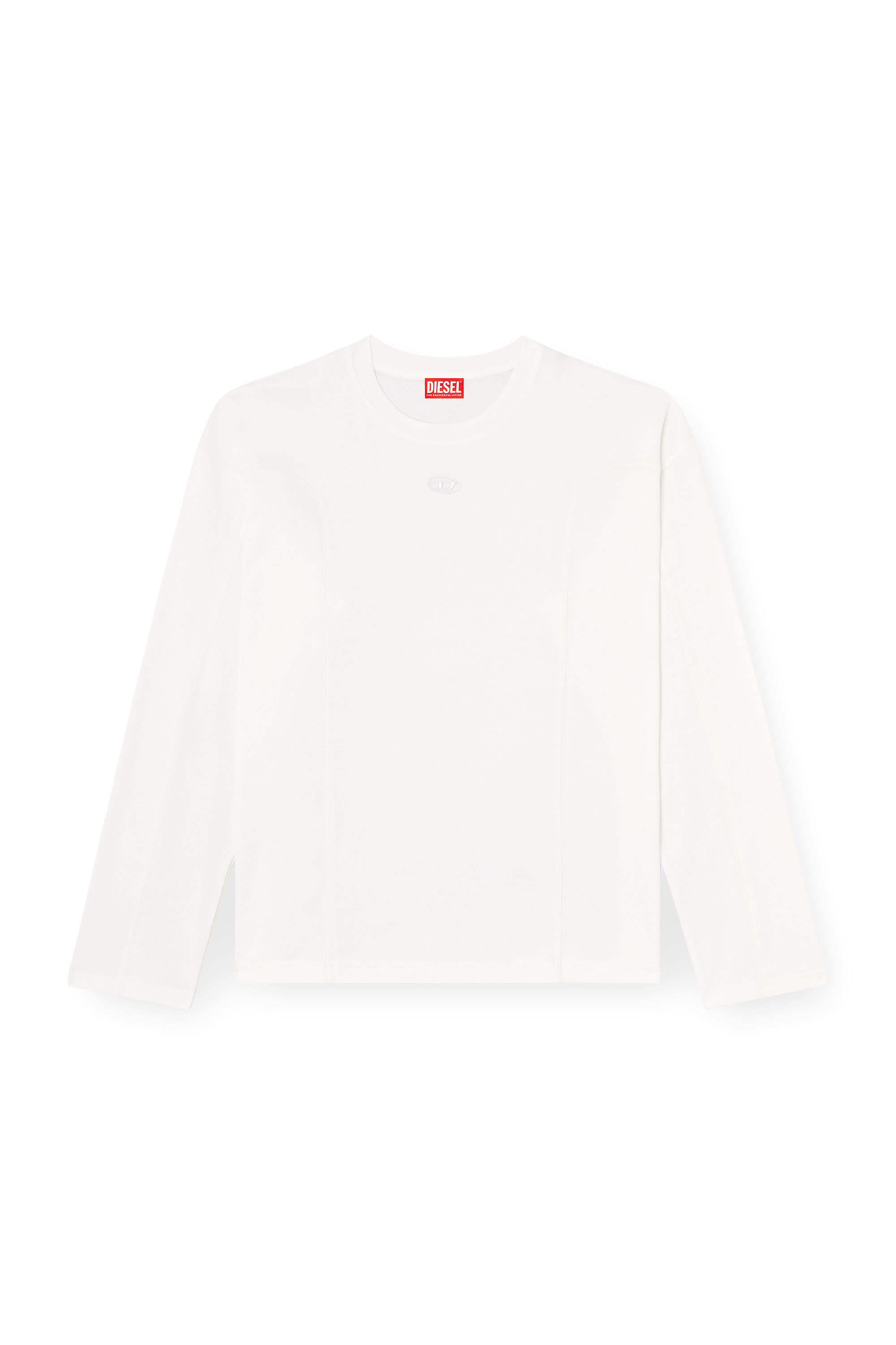 DIESEL ホワイト 長袖 クロップドTシャツ Men's Long-sleeve T-shirt with solid color panels | White | Diesel