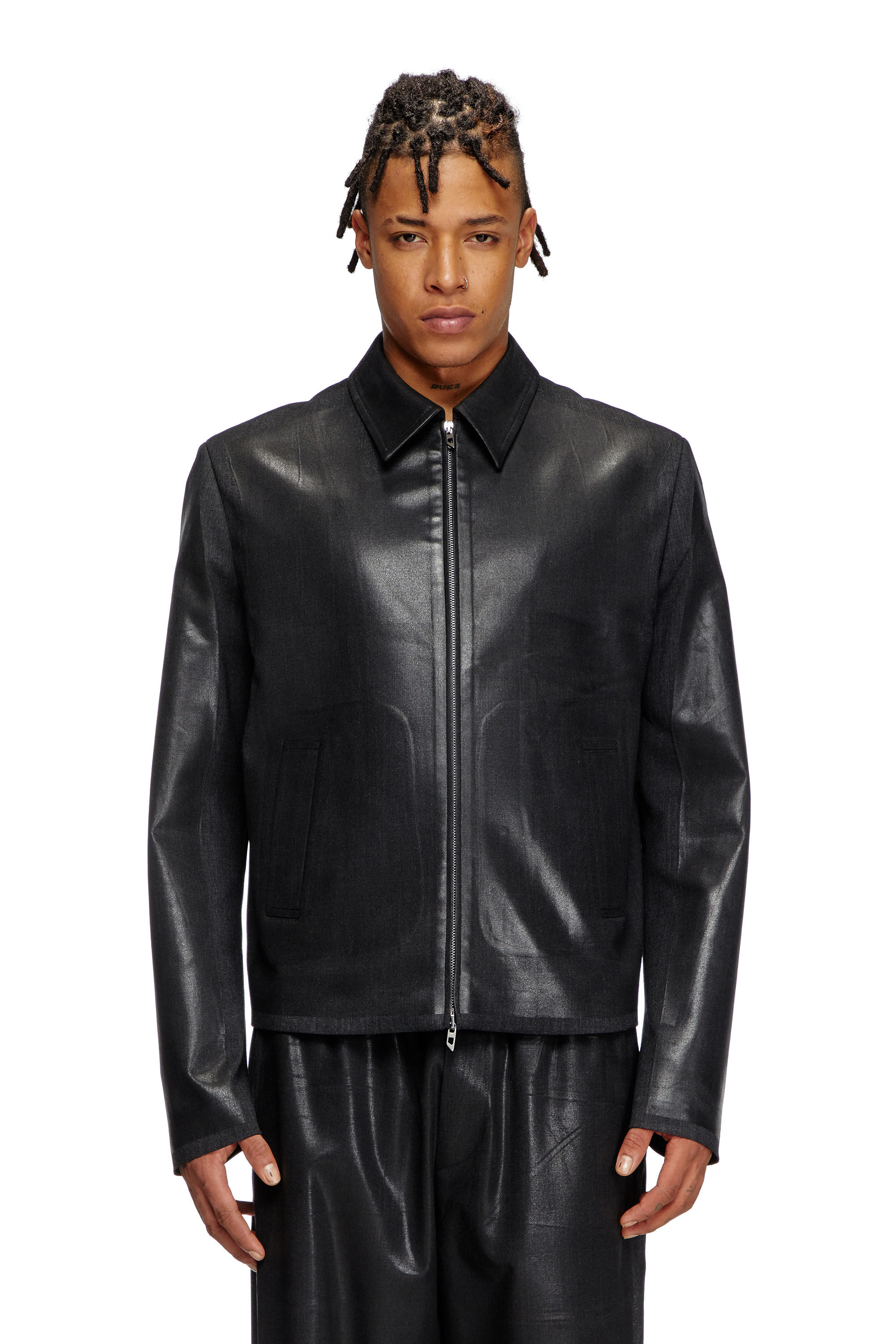 Diesel - J-KANE, Man's Coach jacket in coated Cool Wool in Black - 3