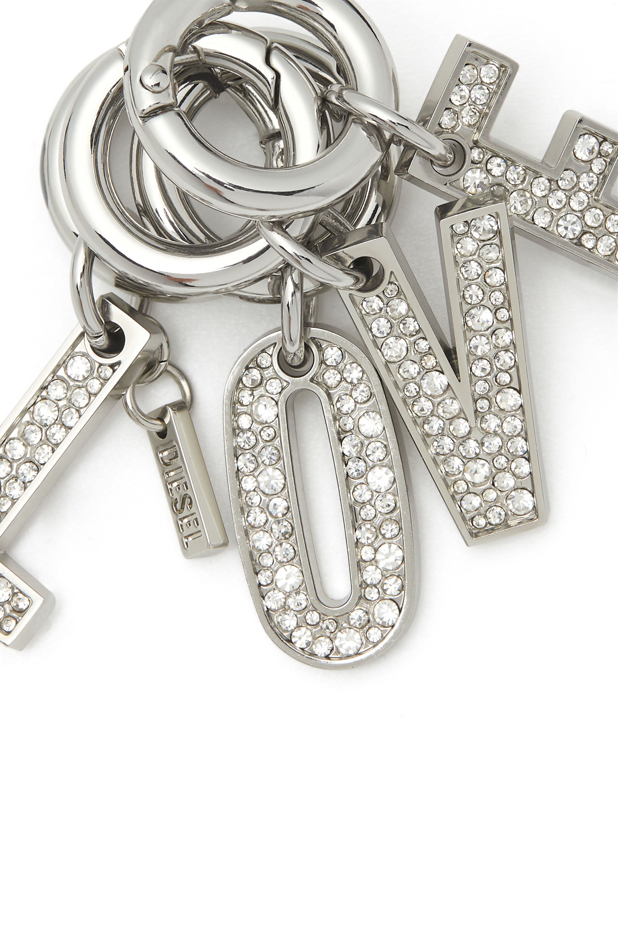 Diesel - CHARM-LOVE, Woman's Metal keyring with LOVE charms and crystal details in Silver - 2