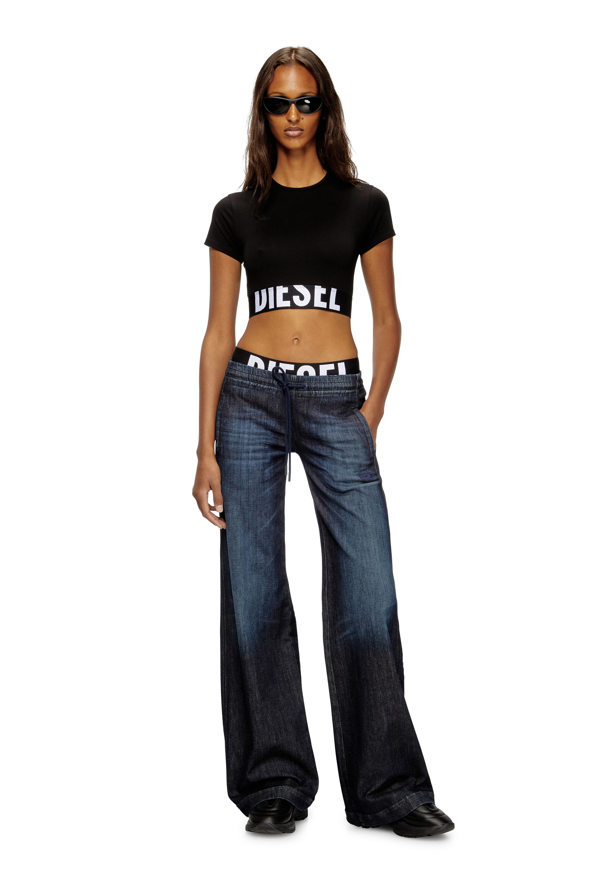 Women's Sporty cropped top with logo band | Black | Diesel