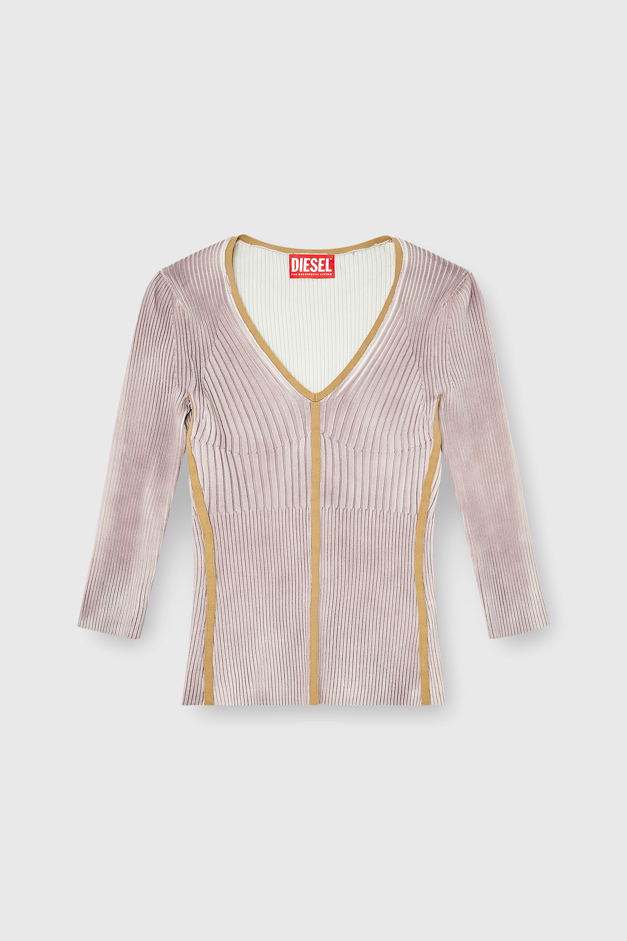 Diesel - M-SARMANI, Woman's Ribbed V-neck jumper with contrast bands in Lilac - 2