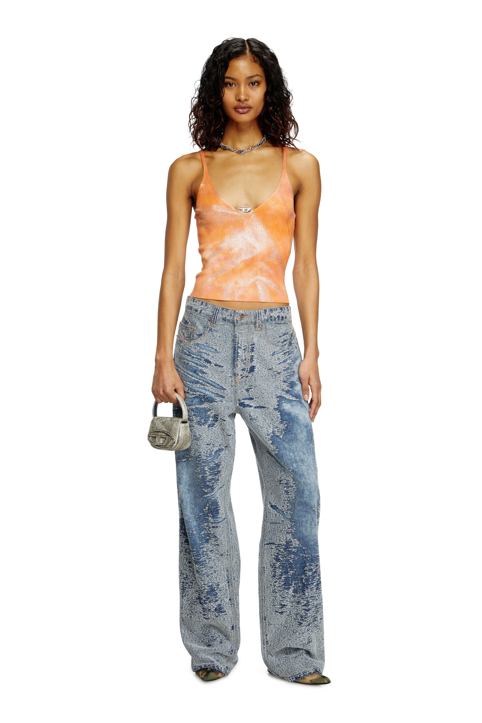 Diesel - M-ISMINA, Woman's Cami top in metallic solarised knit in Orange - 1