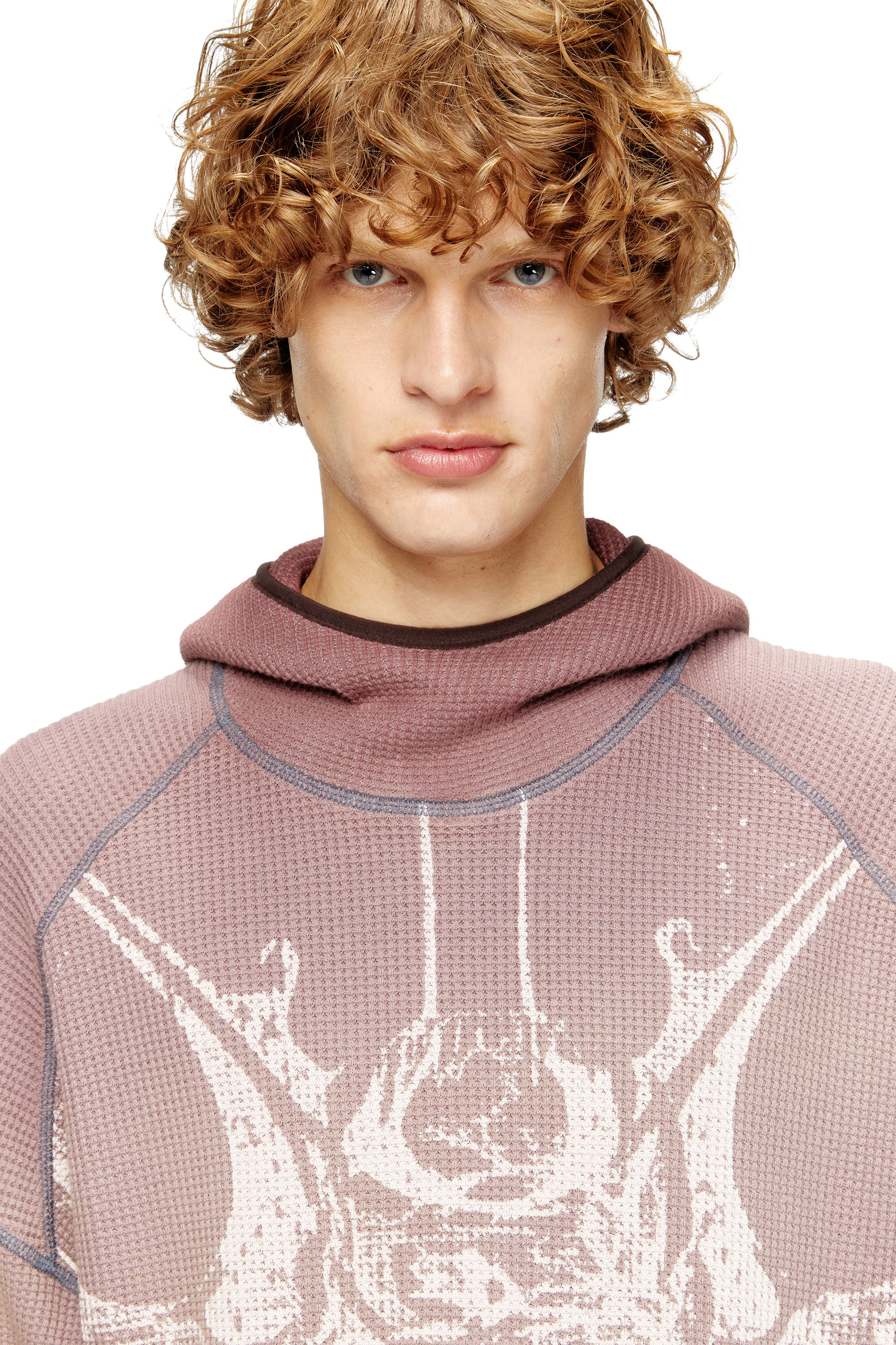 Diesel - S-WAF-HOOD-NEW, Man's Faded waffle hoodie with graphic print in Violet - 5