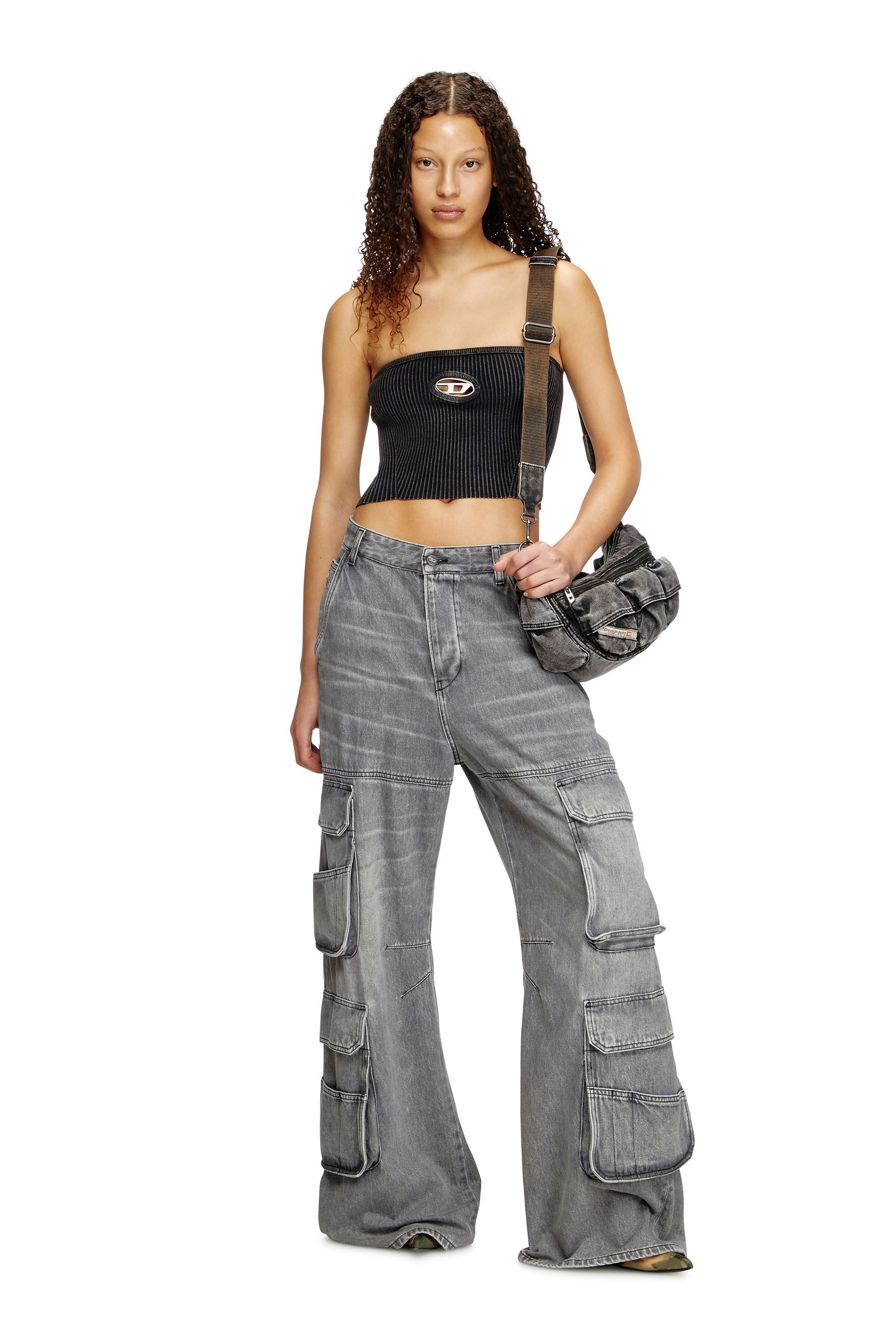 Diesel - M-CLARKSVILLEX-C, Woman's Knit tube top with cut-out logo in Black - 1