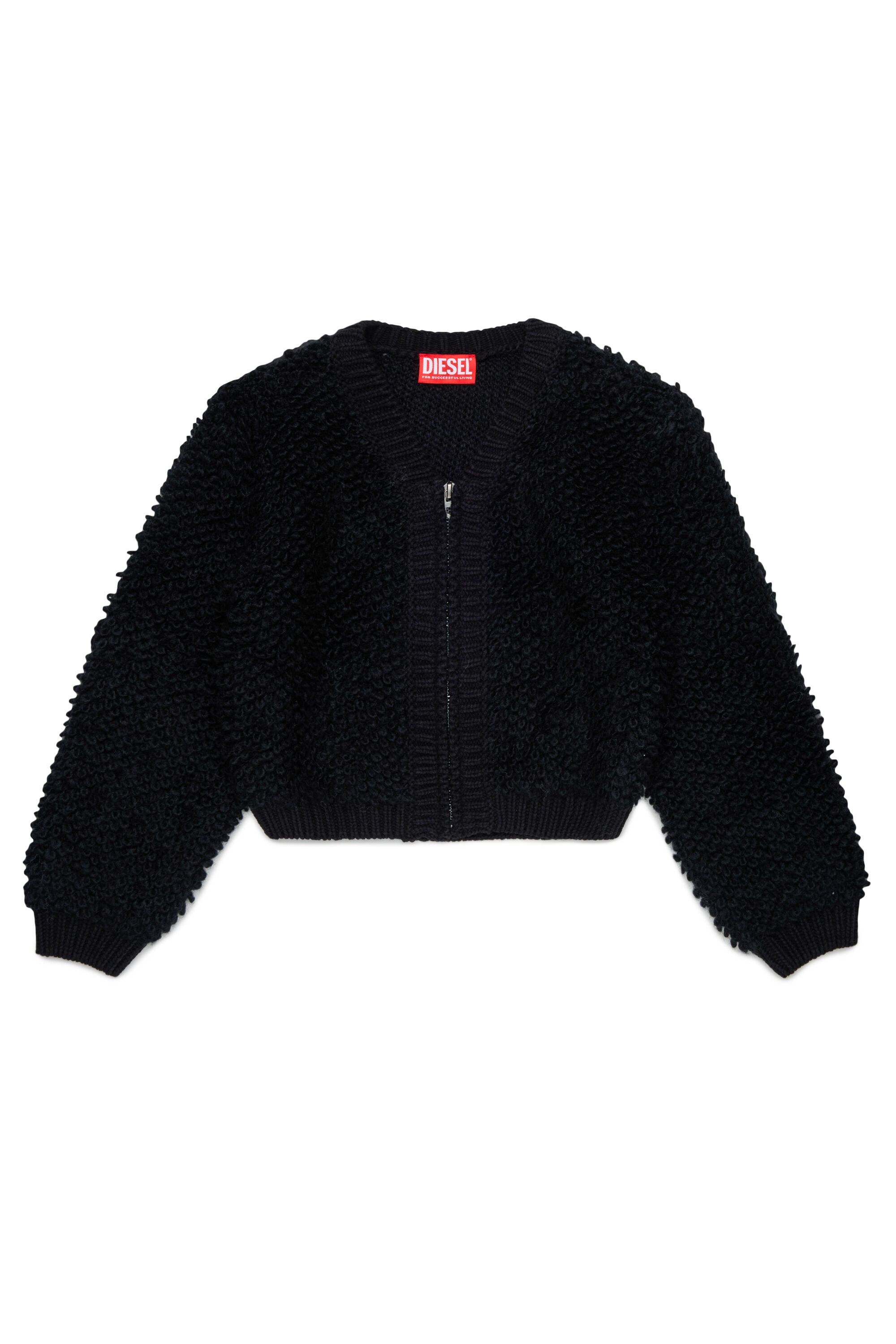 Diesel - KRIM, Woman's Zip cardigan in textured boucl&eacute;  knit in Black - 1