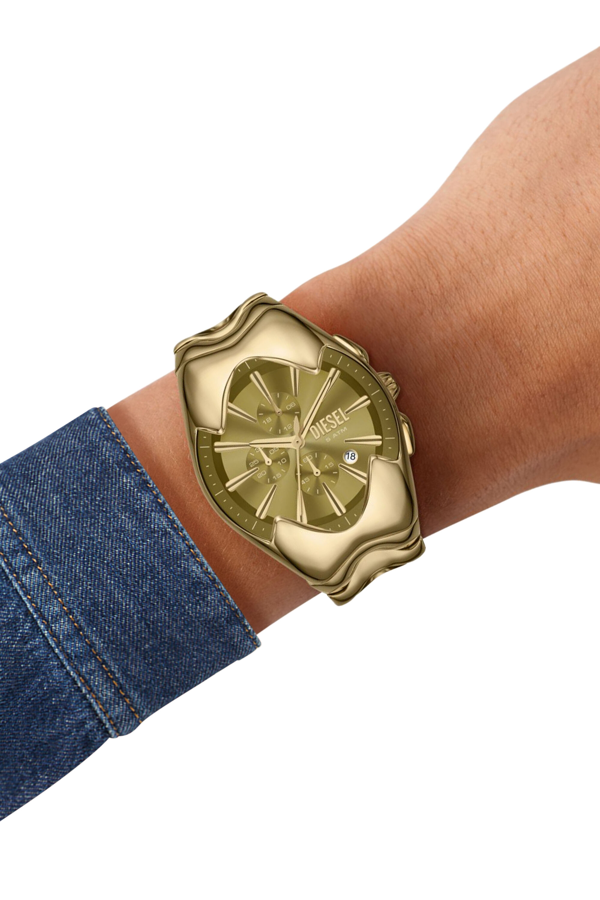 【メル64289です!！】 Men's Diesel Mercurial Chronograph Gold-Tone Stainless Steel Watch