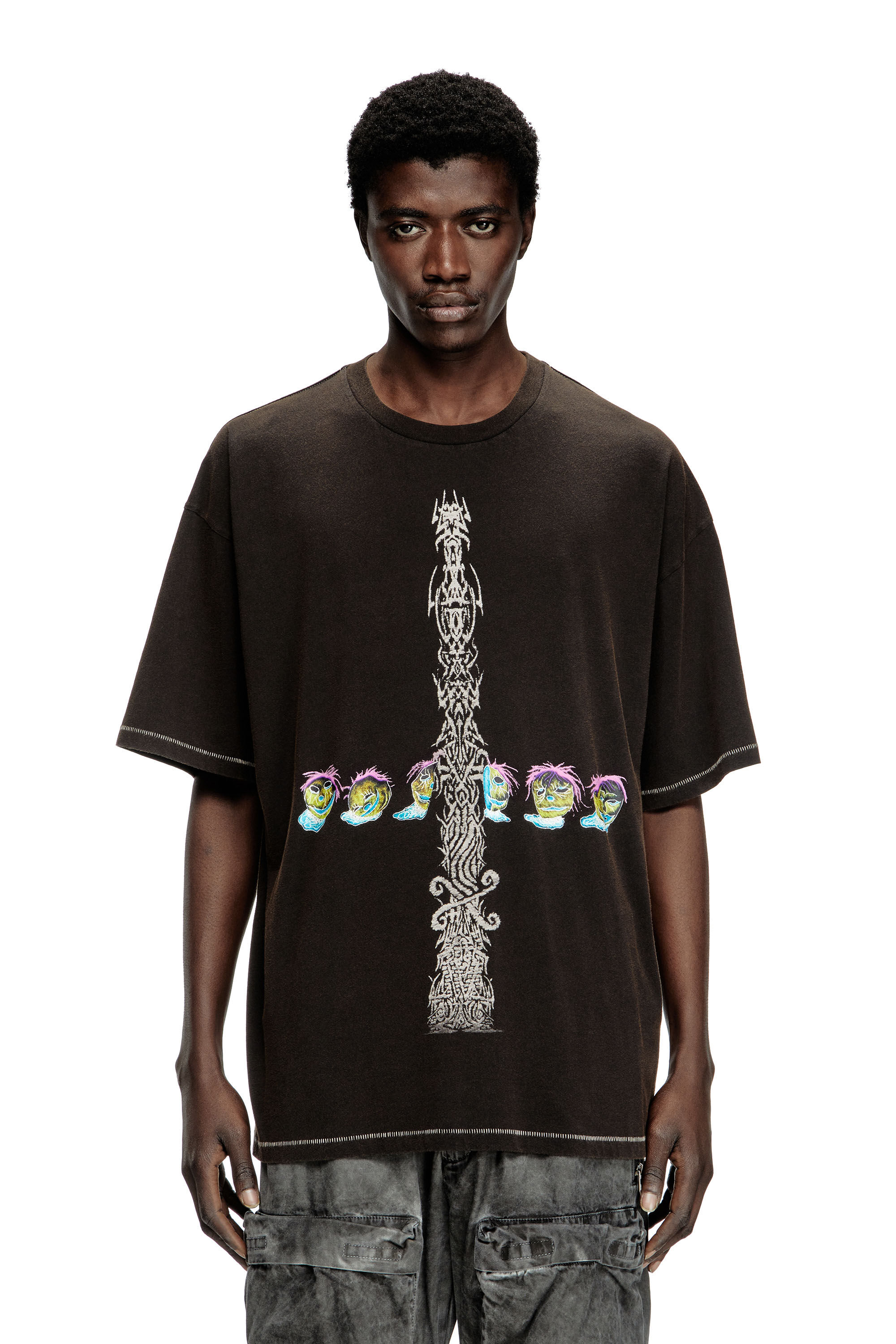 Diesel - T-BOXT-R4, Man's Acid-wash T-shirt with printed graphics in Black - 3