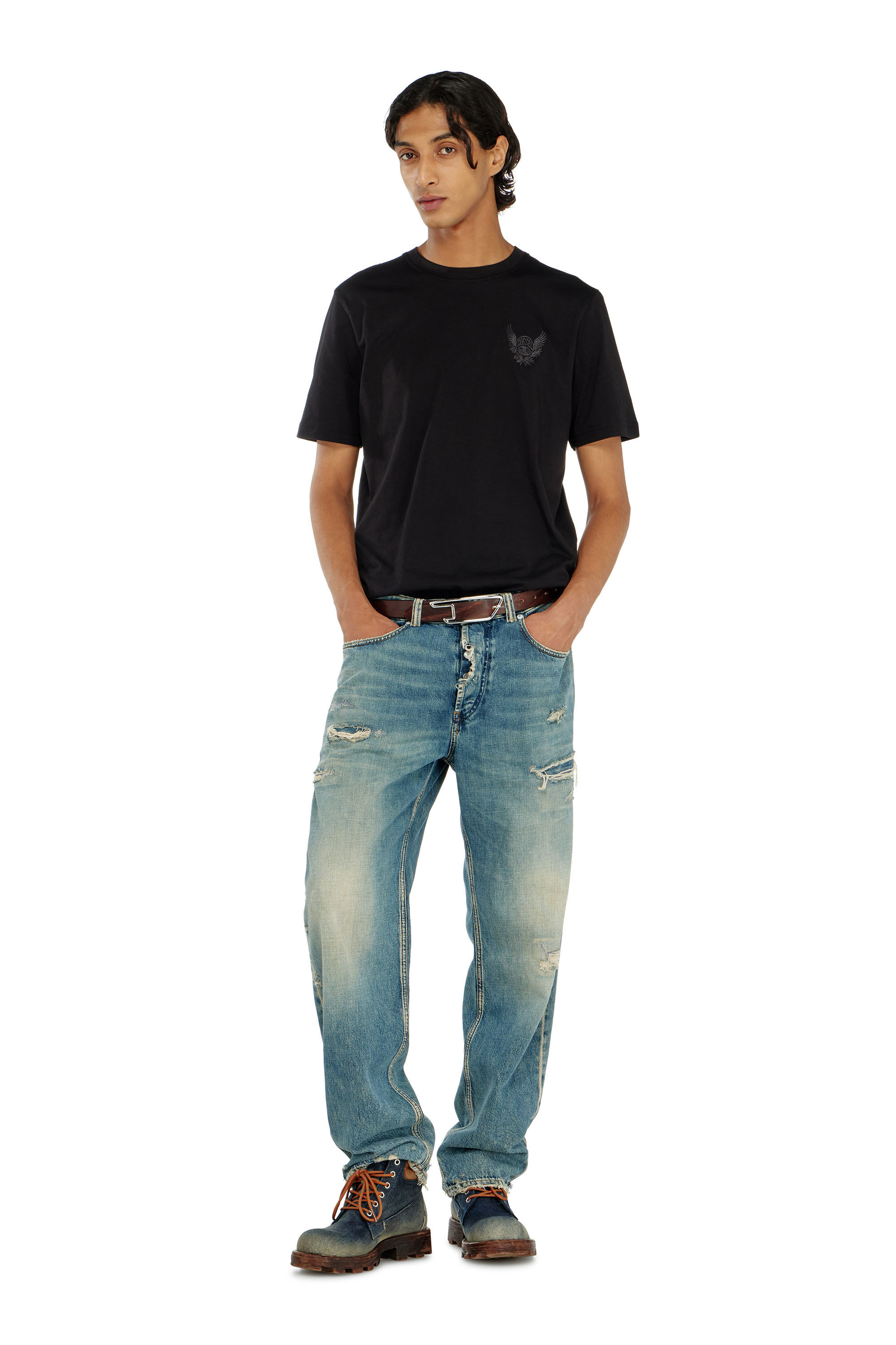 Diesel - T-ADJUST-AA8, Man's Cotton T-shirt with chest logo motif in Black - 1