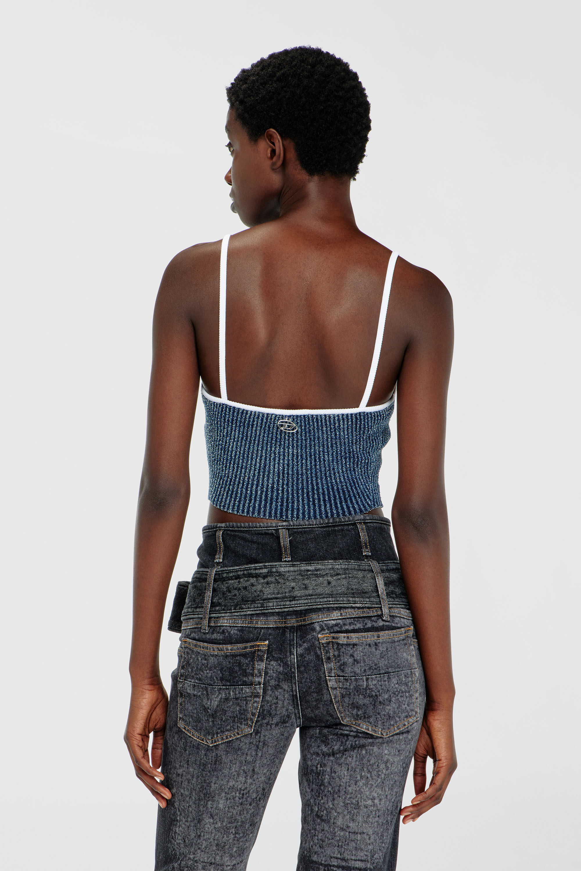 Diesel - M-ESTERE, Woman's Crop top in indigo boucl&eacute; ribbed knit in Blue/White - 4