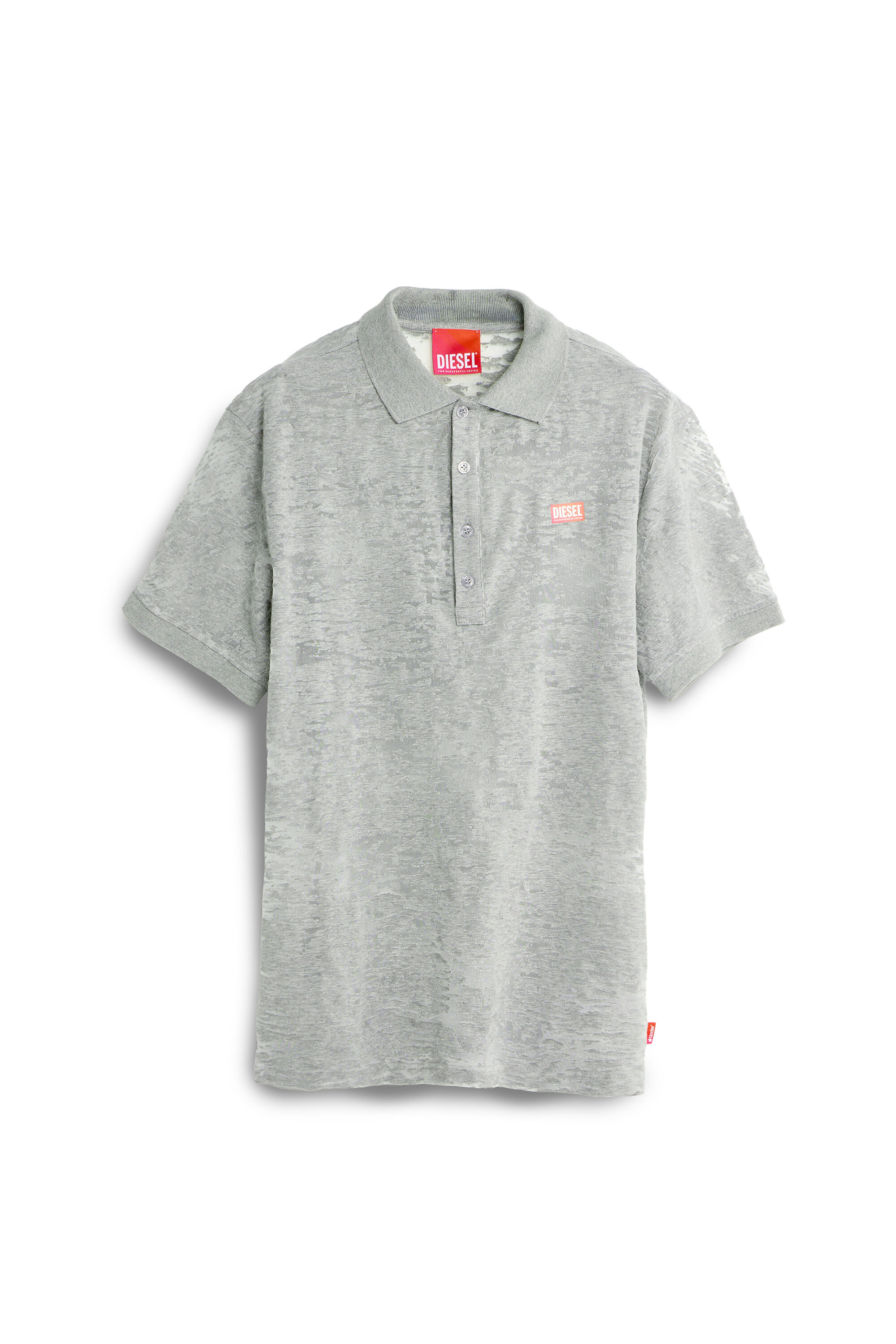 Diesel - PR-T-REJUST, Man's Polo shirt in all-over devor&eacute; jersey in Light Grey - 2