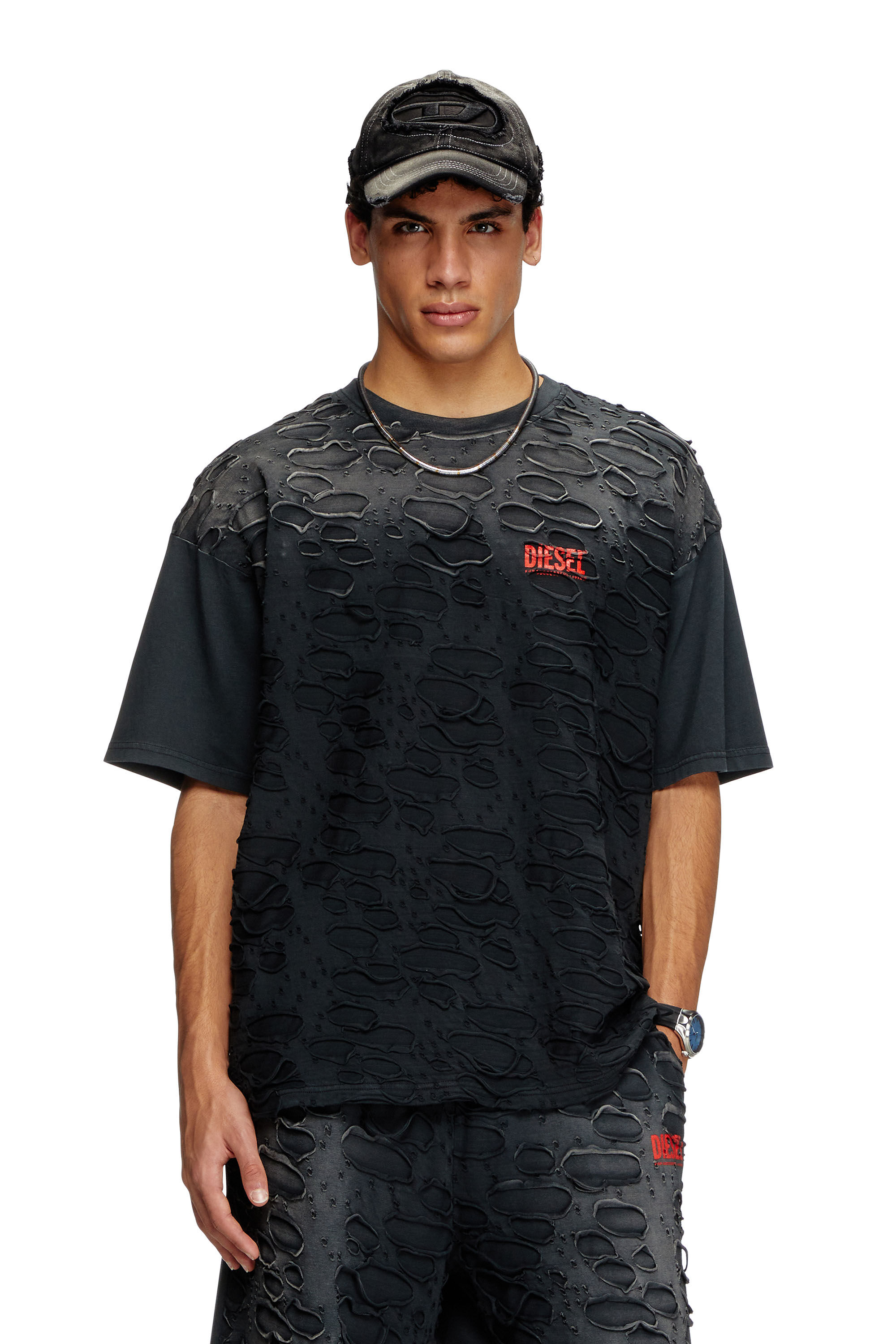 Diesel - T-BOXT-R29, Man's T-shirt with hole detail in Black - 3