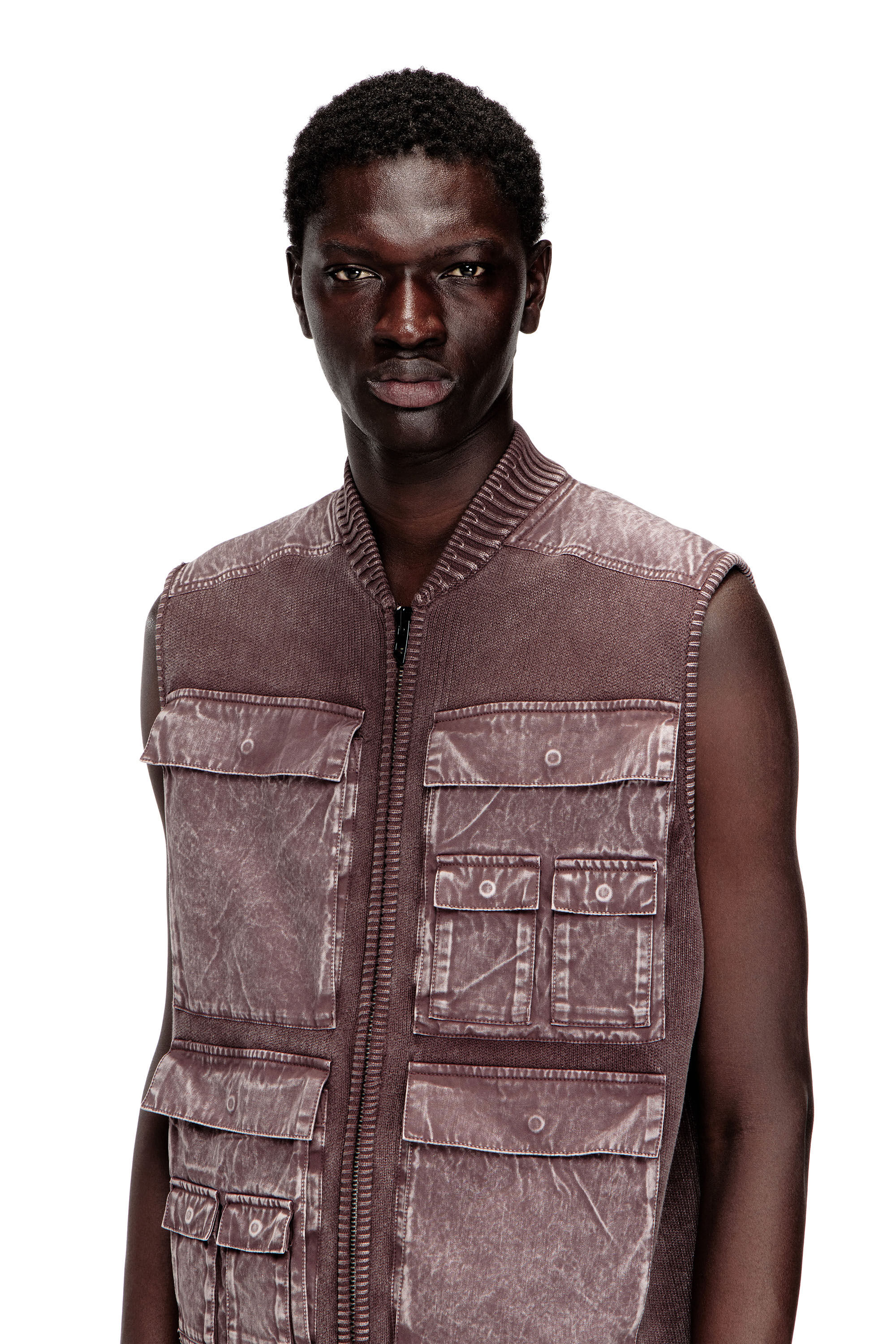 Diesel - K-GIULIUS, Man's Zip-up knitted vest with cargo pockets in null - 5