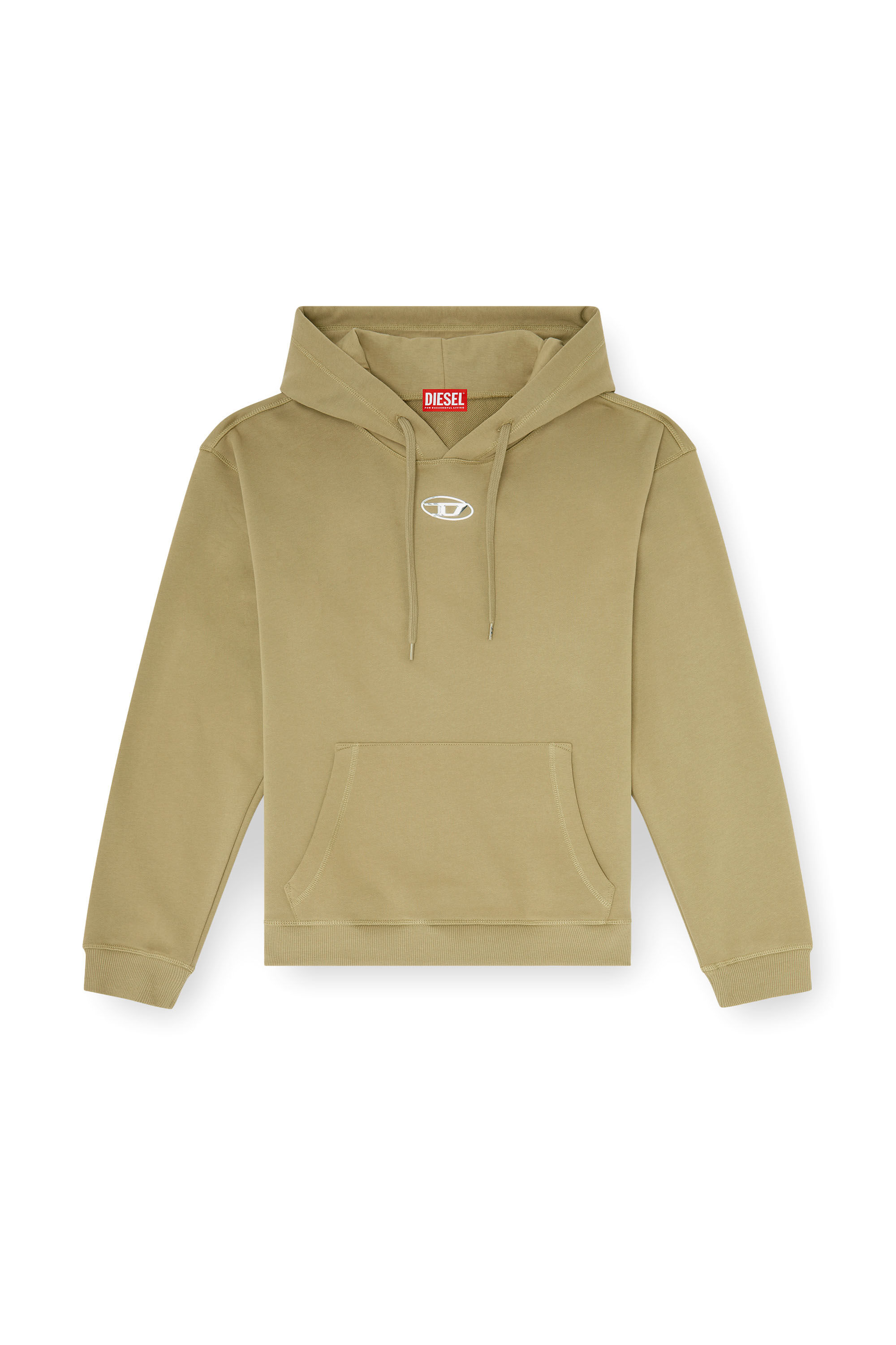 Diesel - S-NORM-HOOD-IOD, Man's Cotton hoodie with metallic Oval D in Olive Green - 2