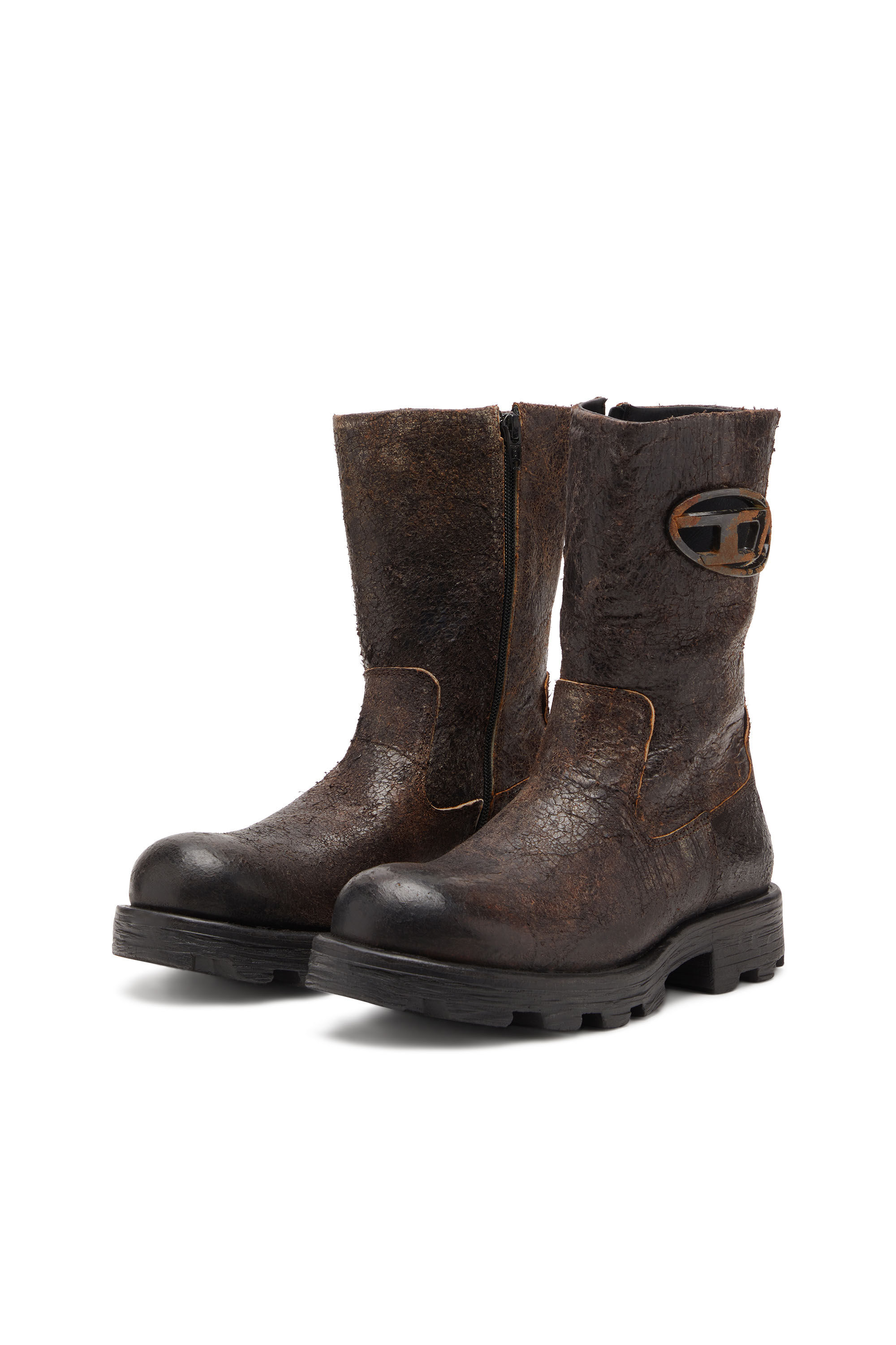 Diesel - D-HAMMER BKR D W, Woman's D-Hammer-Biker boots in distressed crackled suede in null - 8