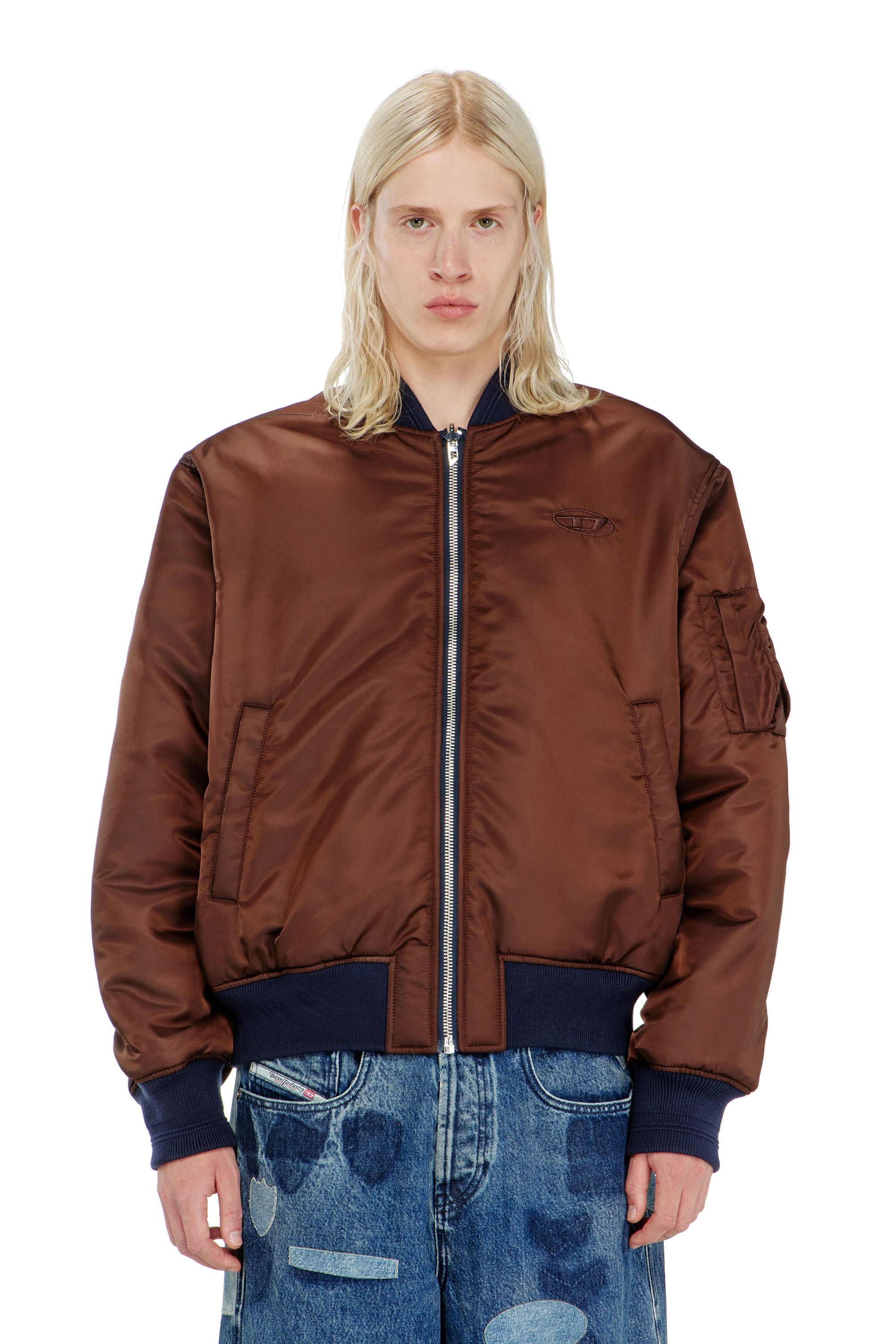 Diesel - W-TYPE-D1, Man's Padded bomber jacket with Oval D embroidery in Navy Blue - 7