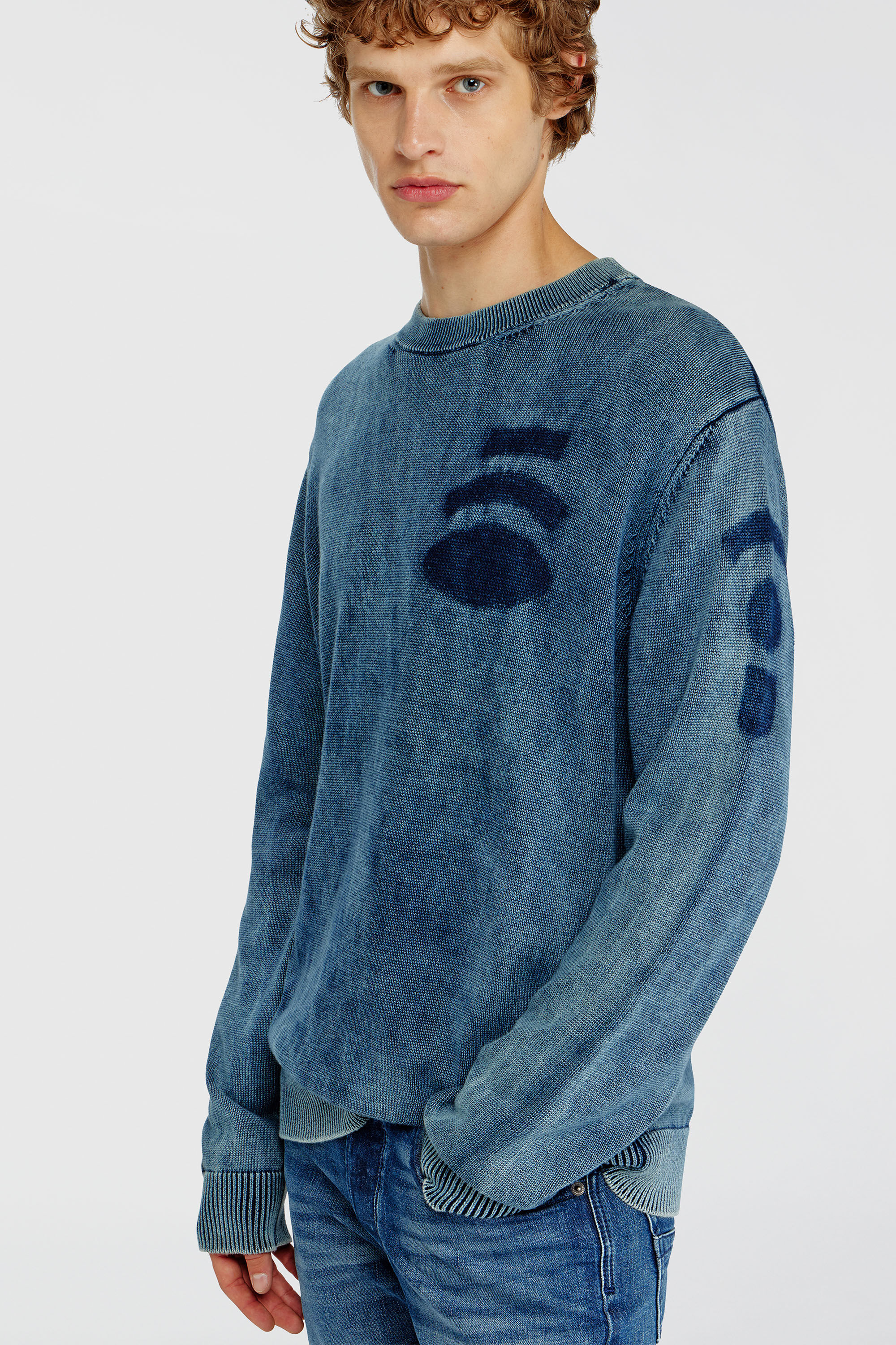 Diesel - K-PERNE, Man's Denim-look jumper with patch effects in Medium blue - 5