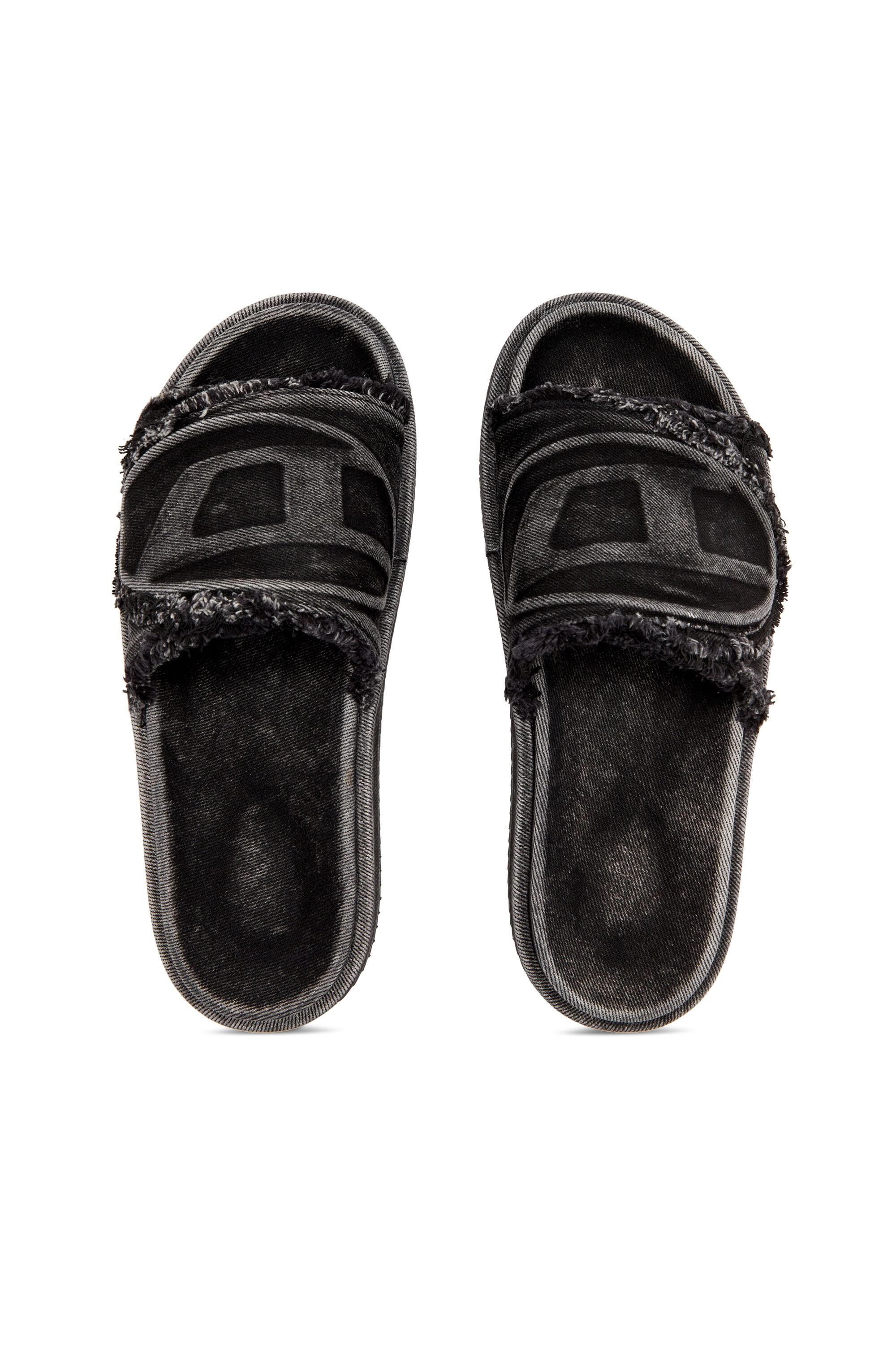 ★DIESEL★ SA Slide D Oval Sandal Denim Y03356P5257H1940 Women's Sa-Slide D-Distressed denim slides | Black | Diesel